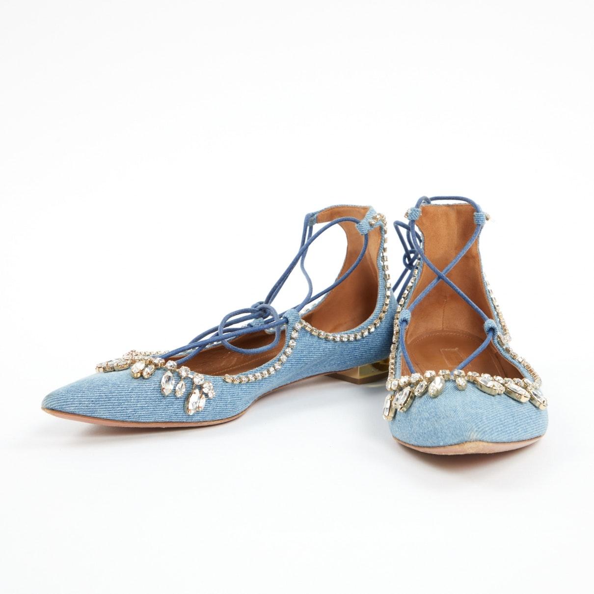 Aquazzura Denim Christy Blue Cloth Ballet Flats Lyst