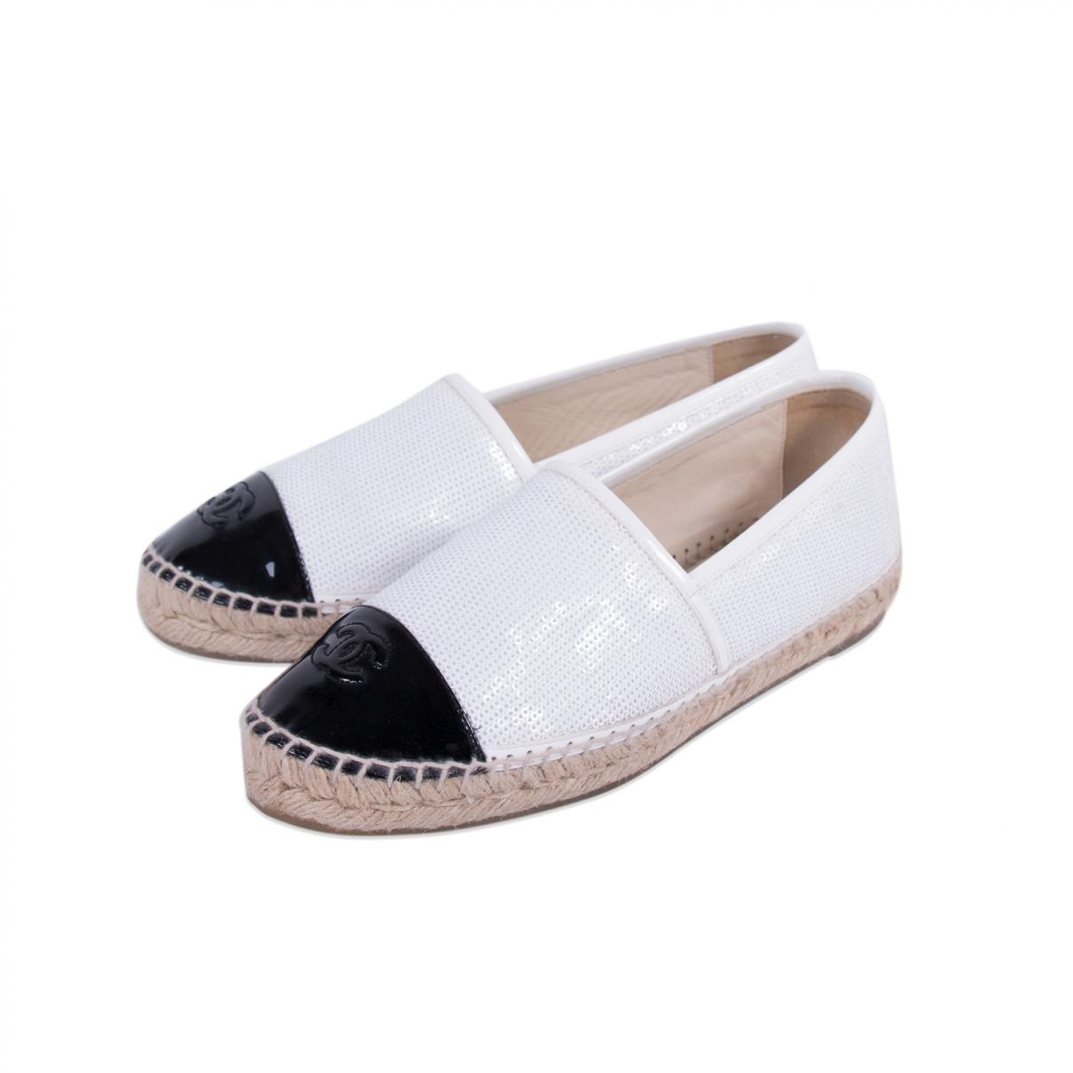 Chanel White Patent Leather Espadrilles 