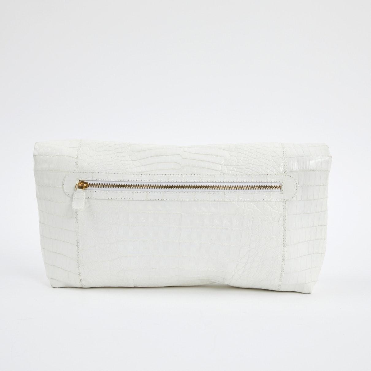 white croc clutch bag
