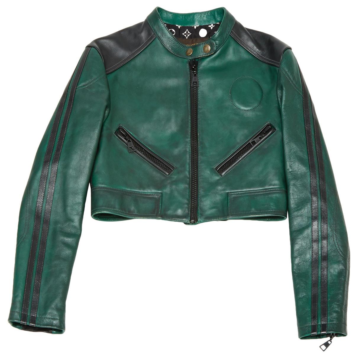 Louis Vuitton Pre-owned Leather Biker Jacket in Green - Lyst