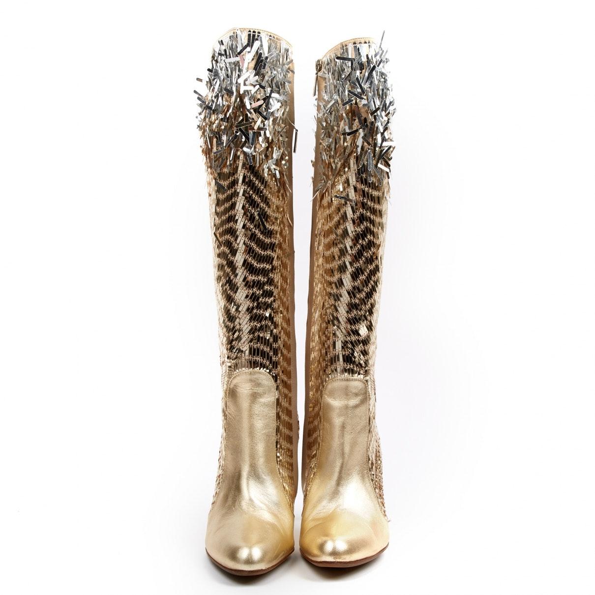 Rene Caovilla Gold Leather Boots in Metallic - Lyst