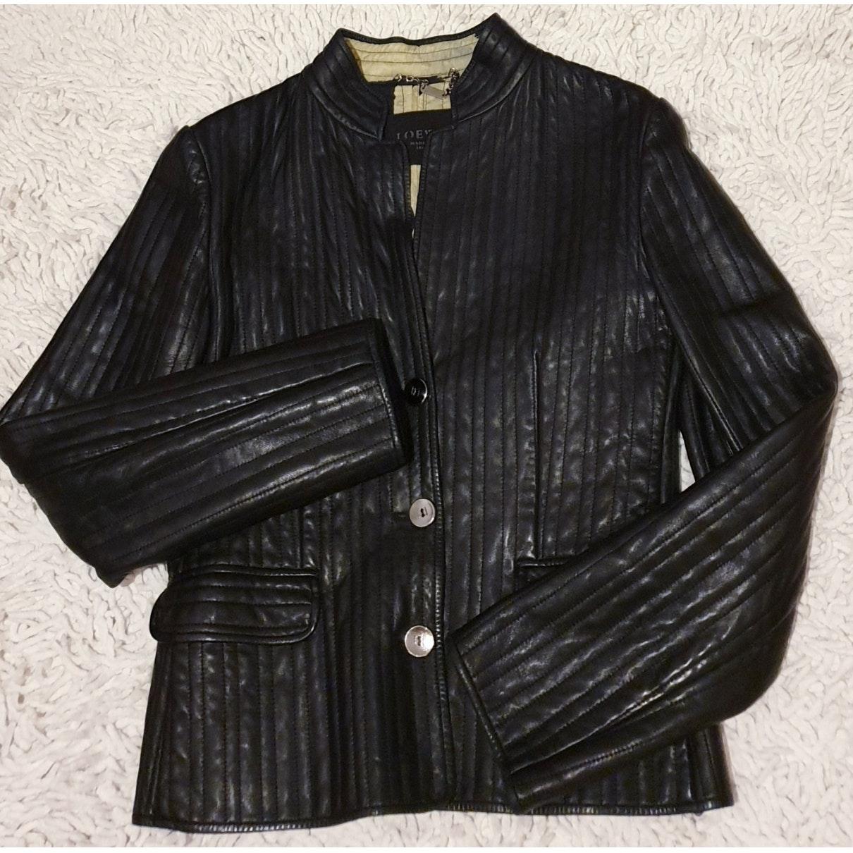 Loewe Vintage Black Leather Jacket - Lyst