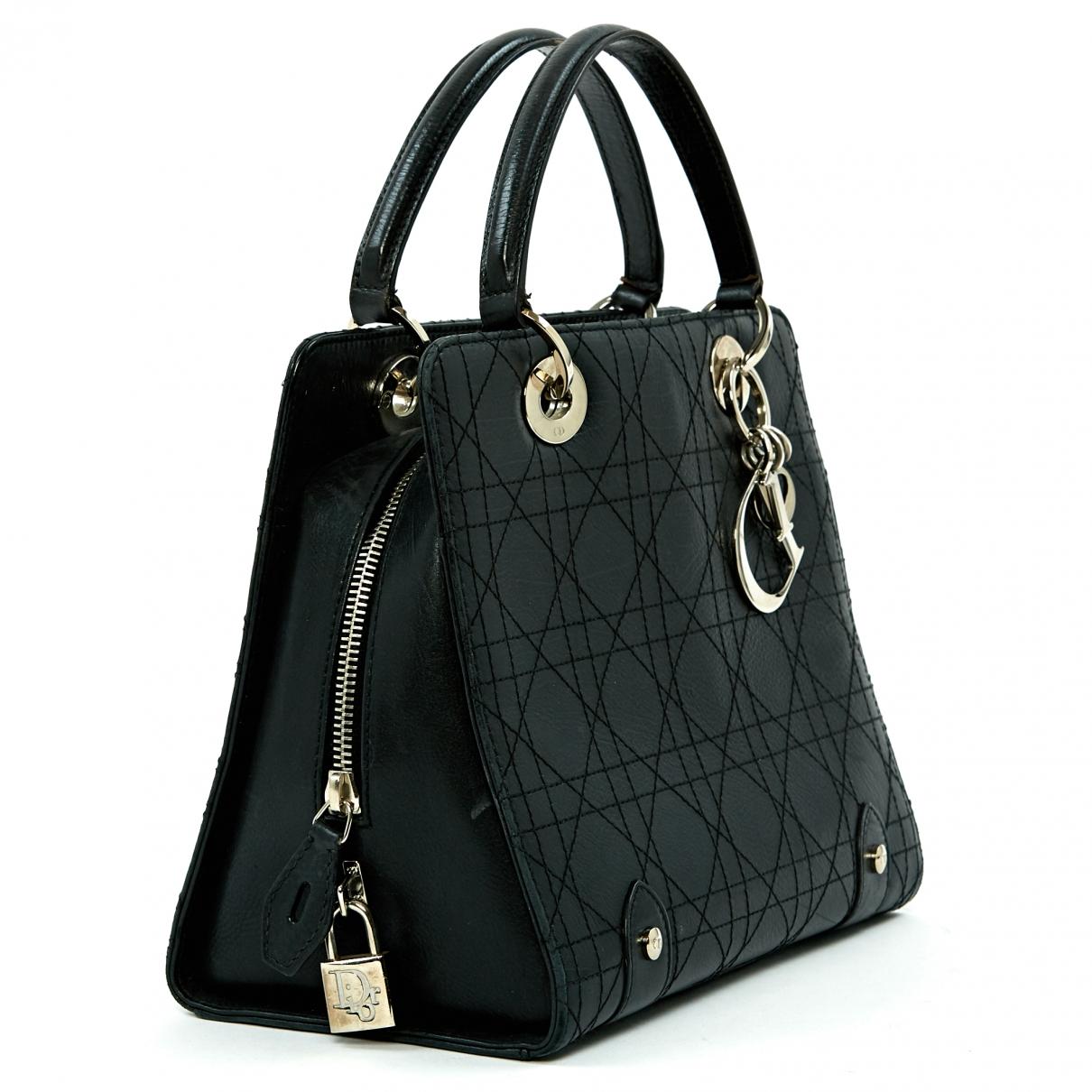 Dior Lady Black Leather Handbag - Lyst