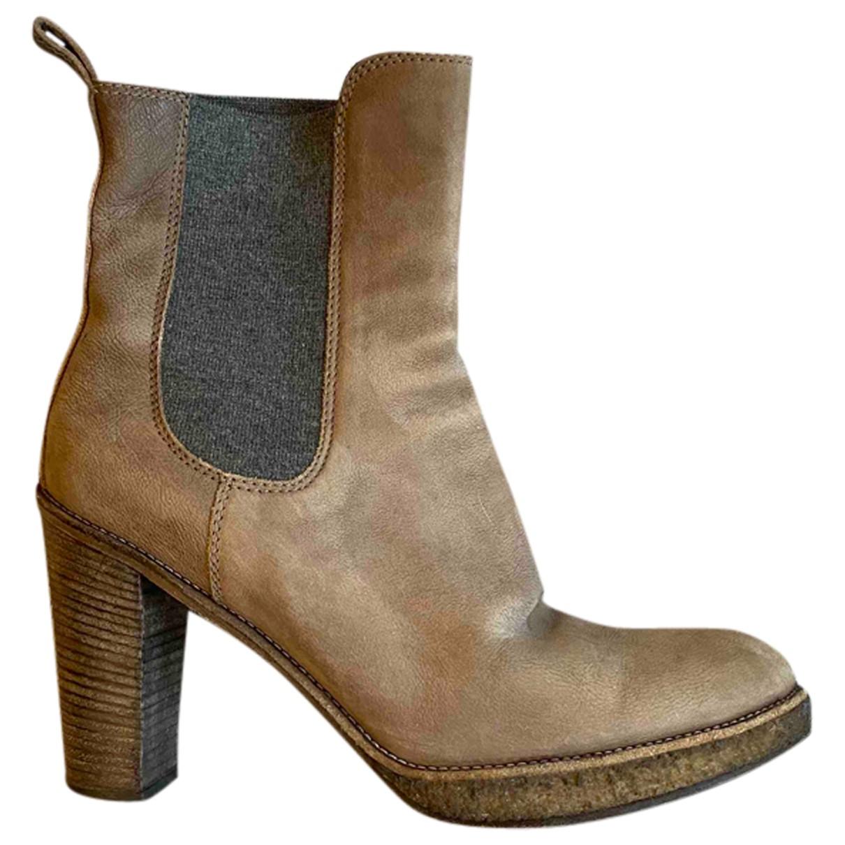 Brunello Cucinelli Leather Boots in Grey (Gray) - Lyst