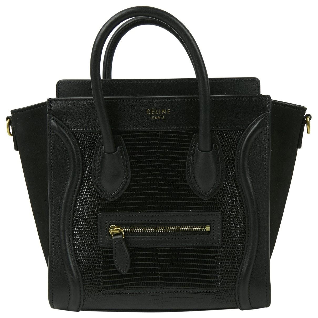 Céline Leather Nano Luggage Black Lizard Handbag Lyst Nano Luggage Black Lizard Handbag