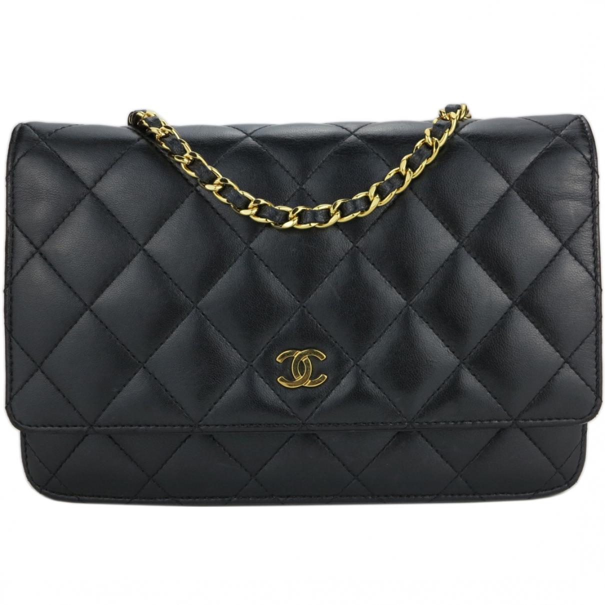 Chanel Pre-owned Wallet On Chain Black Leather Handbags in Black - Lyst