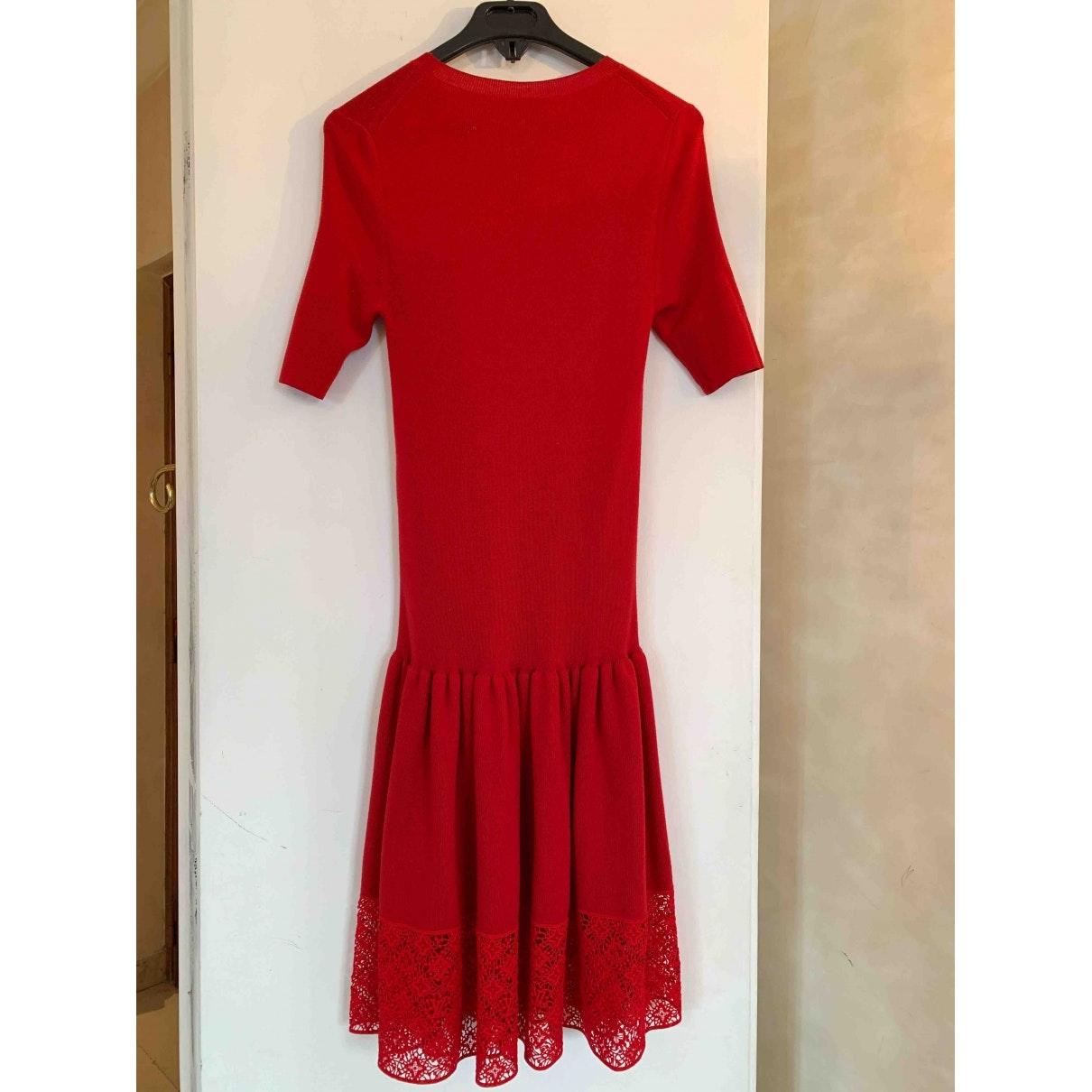 Louis Vuitton Wool Mid-length Dress in Red - Lyst
