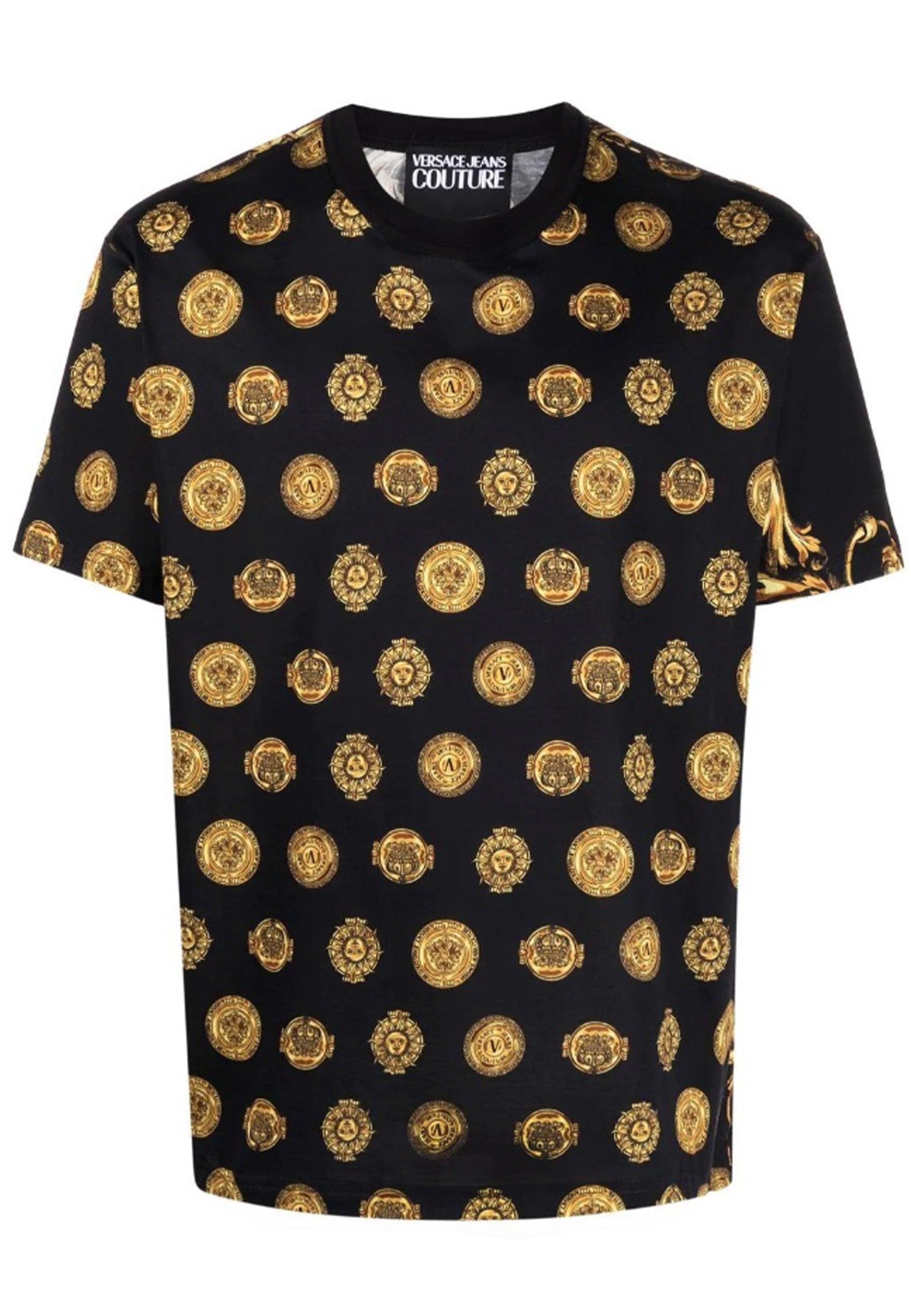Versace Jeans Couture Denim T-shirt Black Gold Medals Fantasy for Men ...