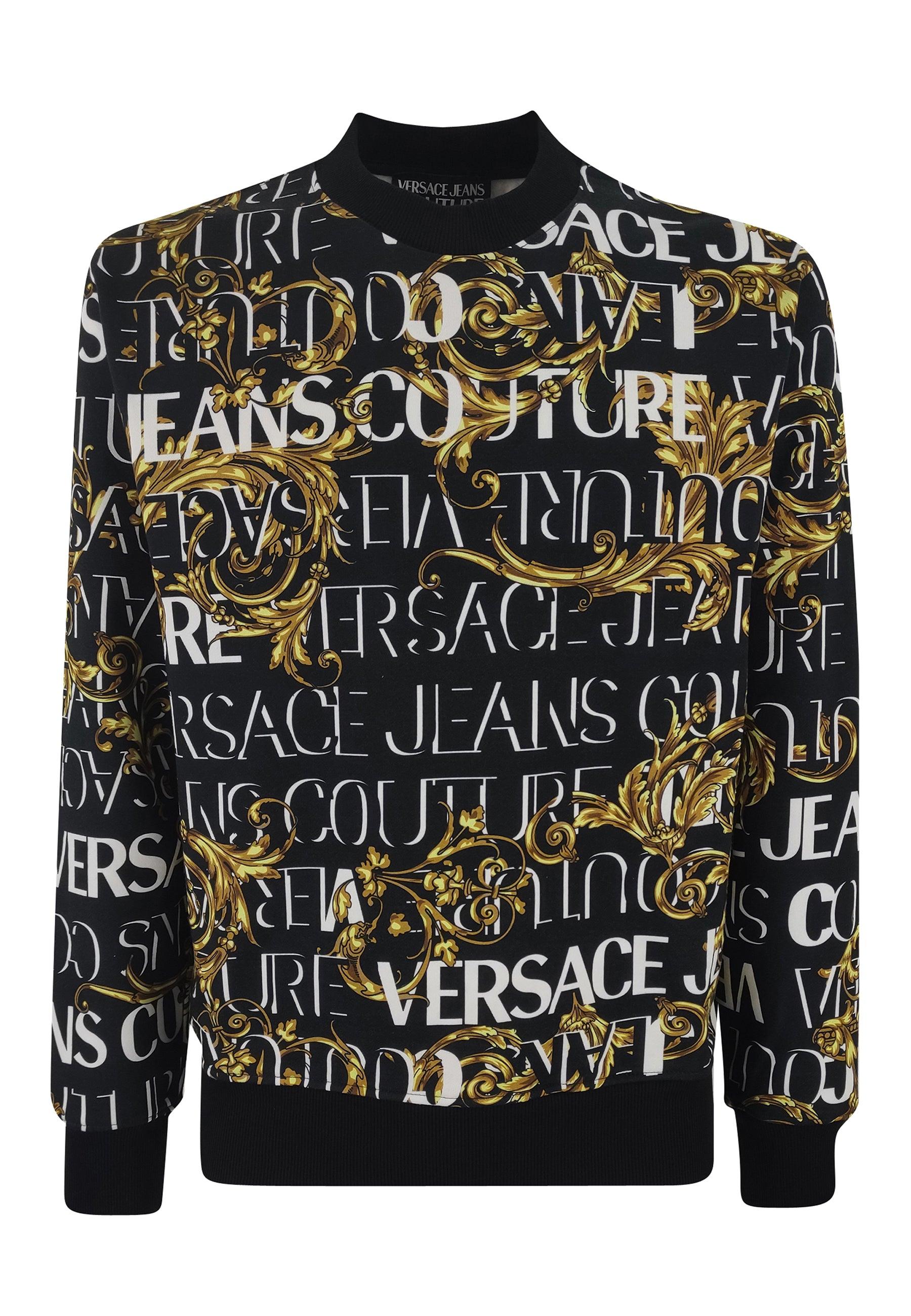 Versace Jeans Couture Denim Felpa Nera Logo Allover Barocco Iconico in ...