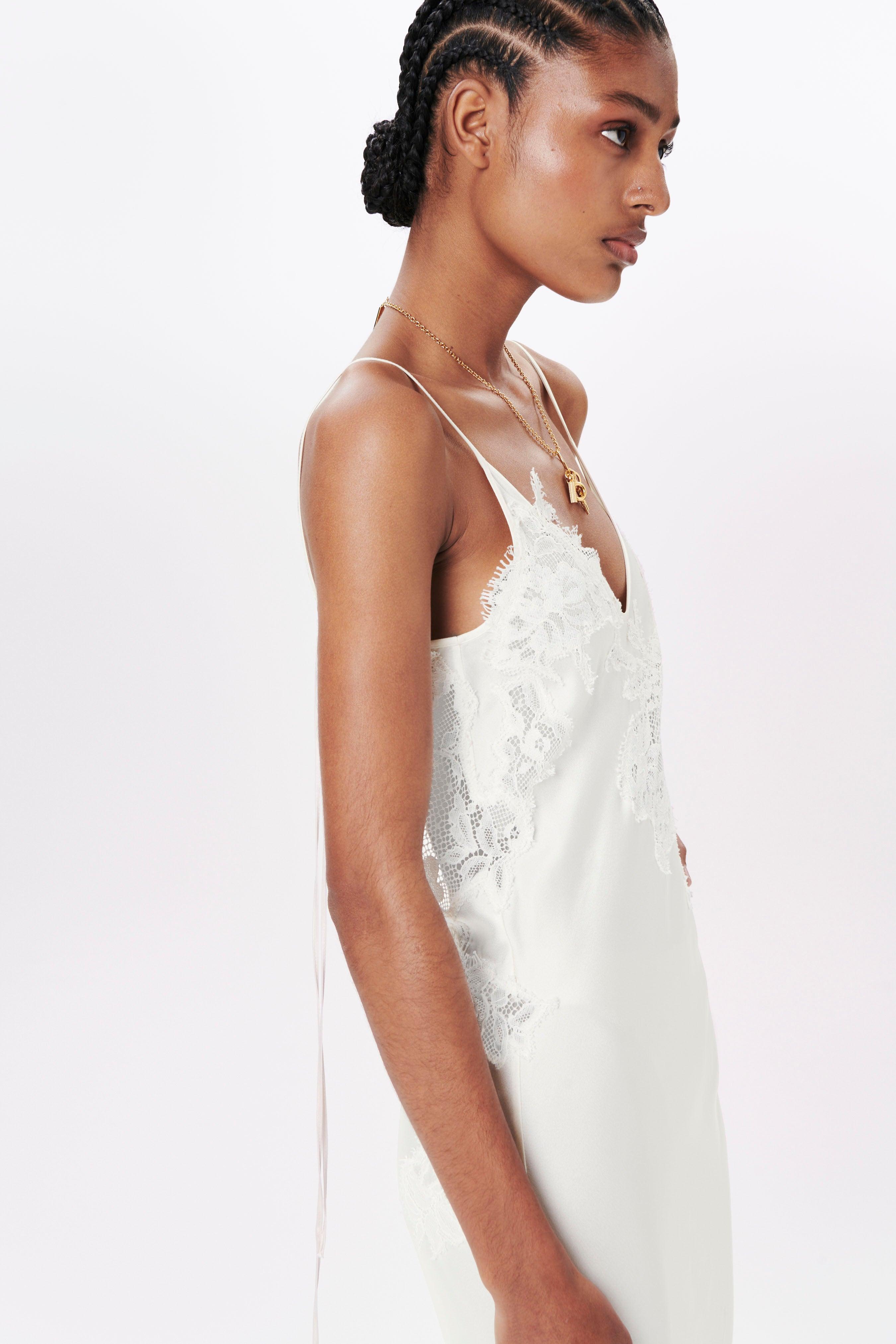 White silk cami dress clearance