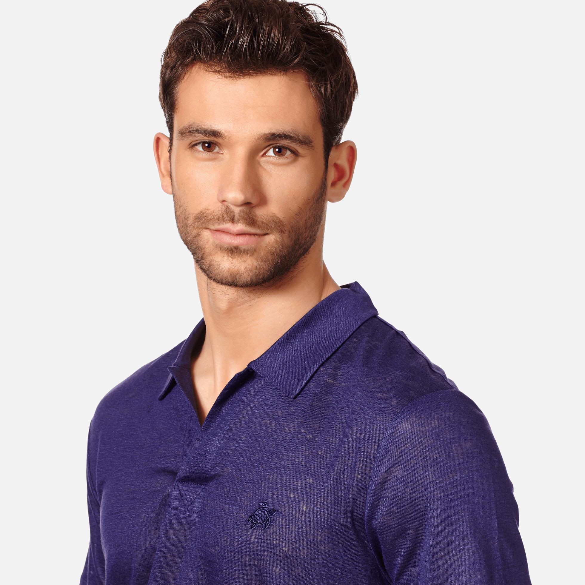 Vilebrequin Men Linen Jersey Polo Shirt Solid In Midnight Blue