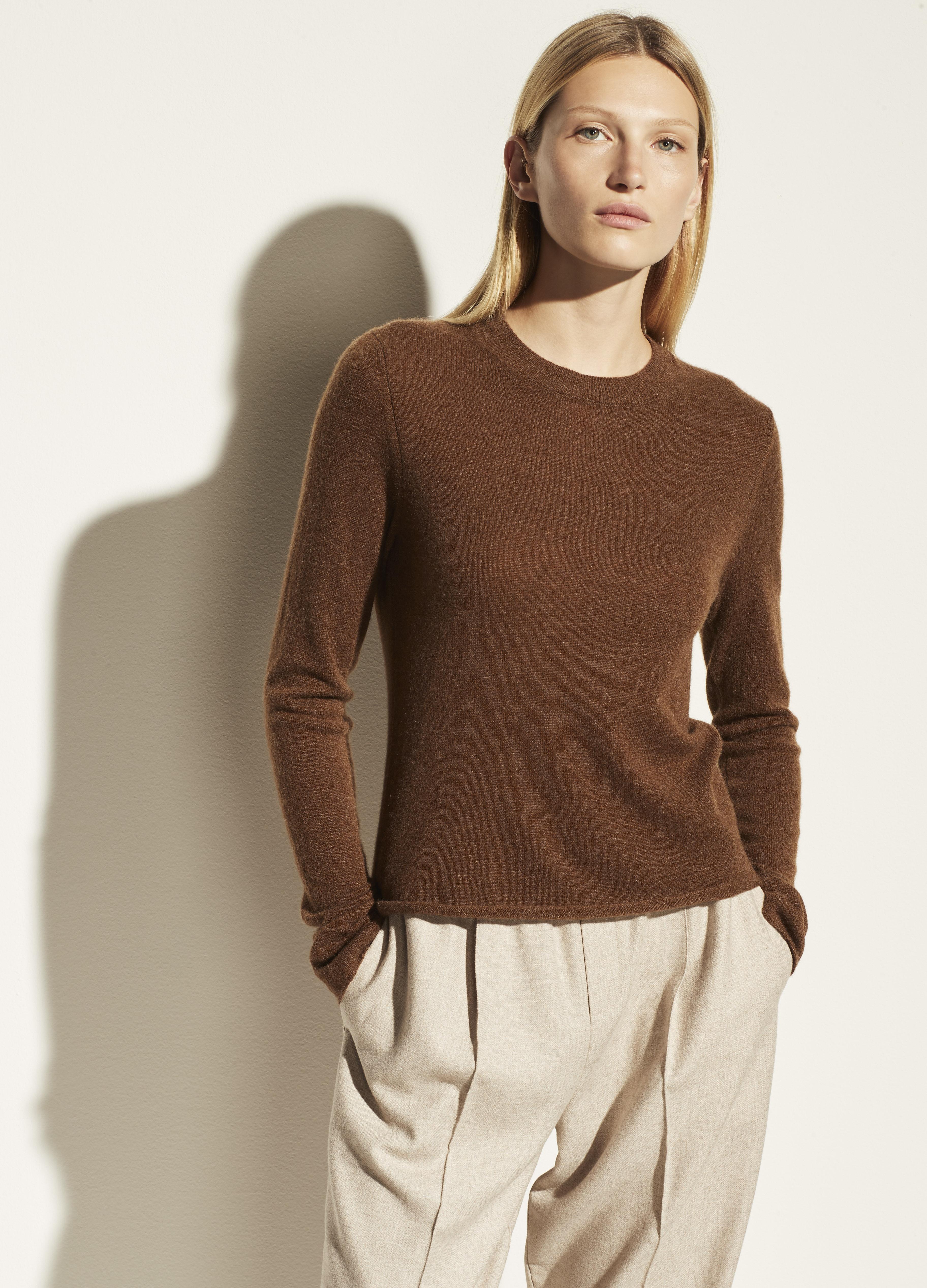 Vince Cashmere Slim Fit Crew in Brown - Lyst