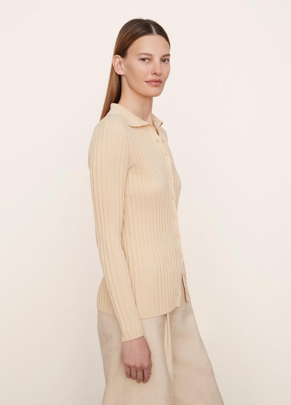 Vince Ribbed Long Sleeve Button Up Cardigan in Natural | Lyst
