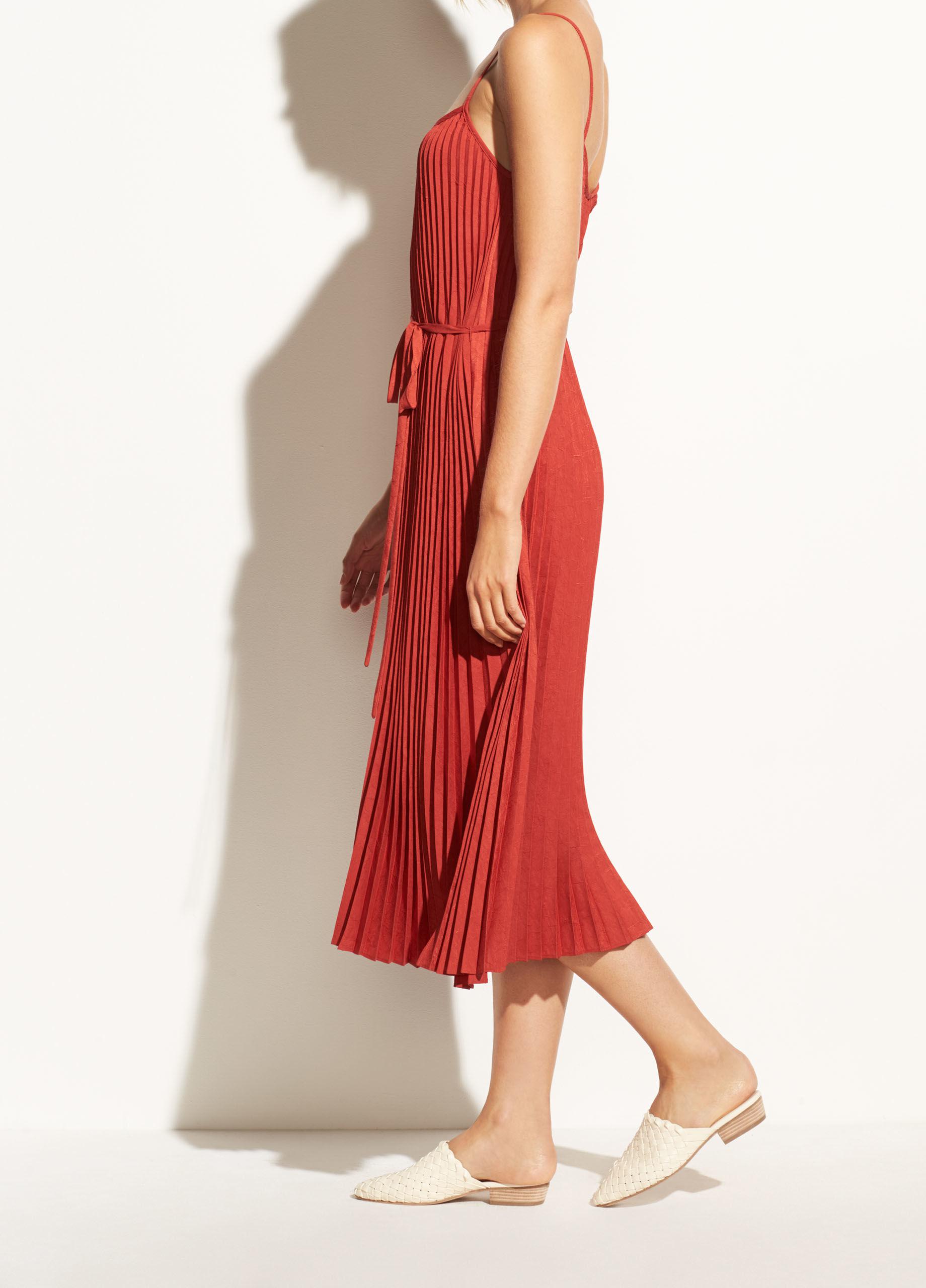 vince pleated cami midi dress