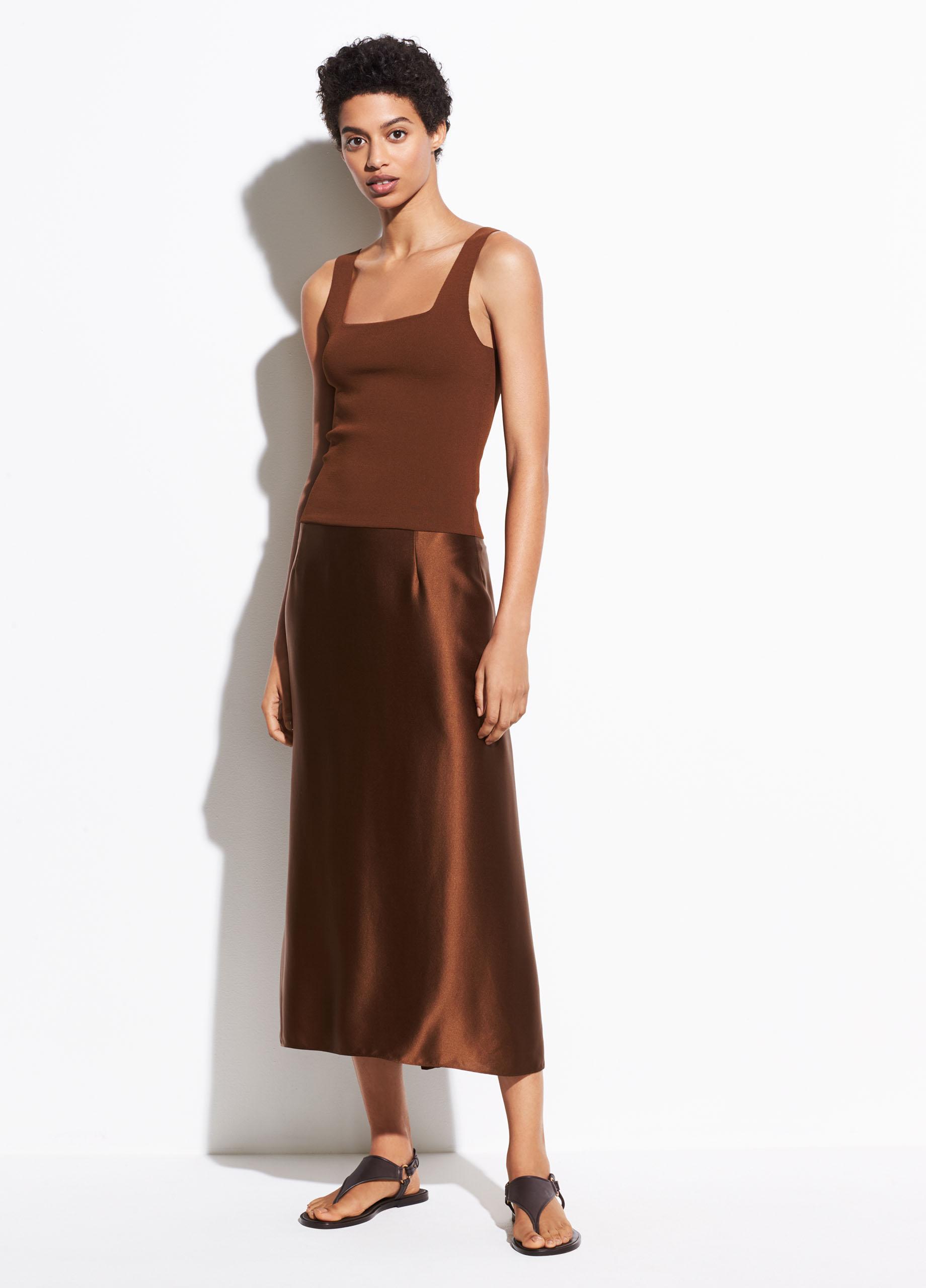 Vince Satin Slip Skirt in Brown Lyst