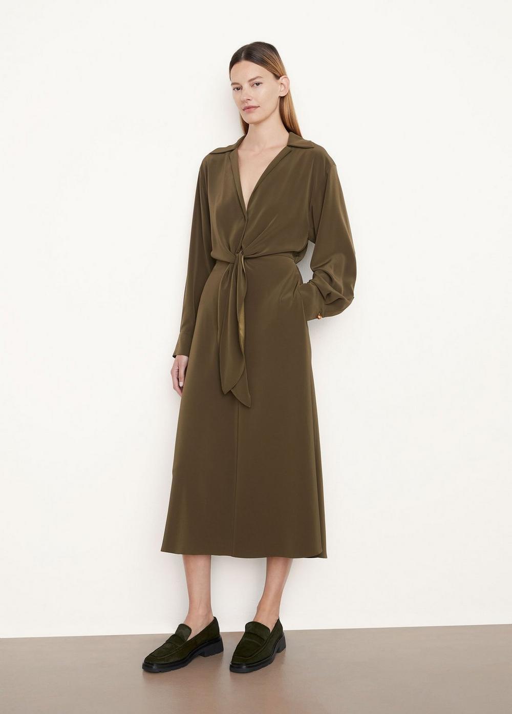 Tie front top dress long sleeve