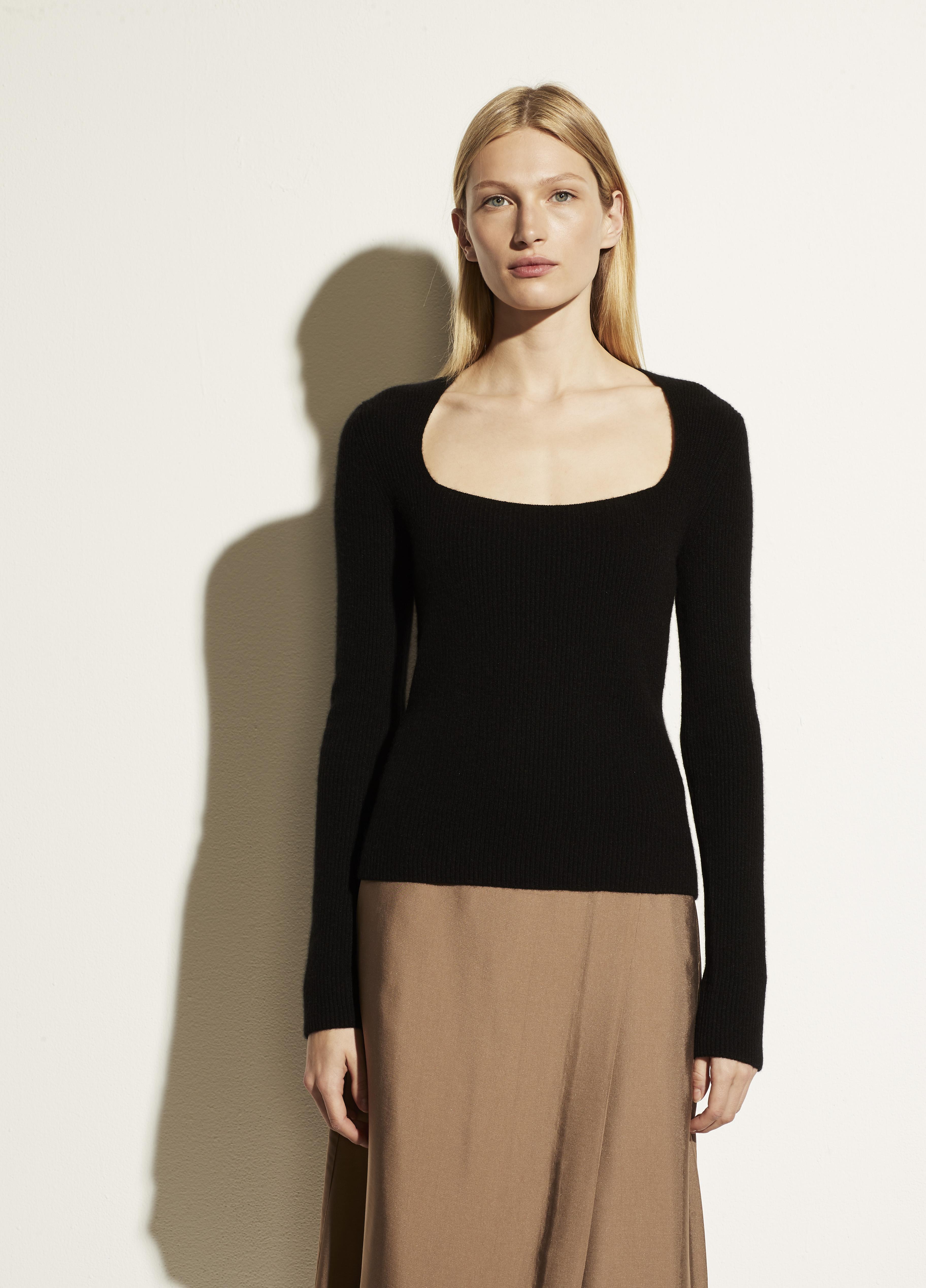 square neck long sleeve black top