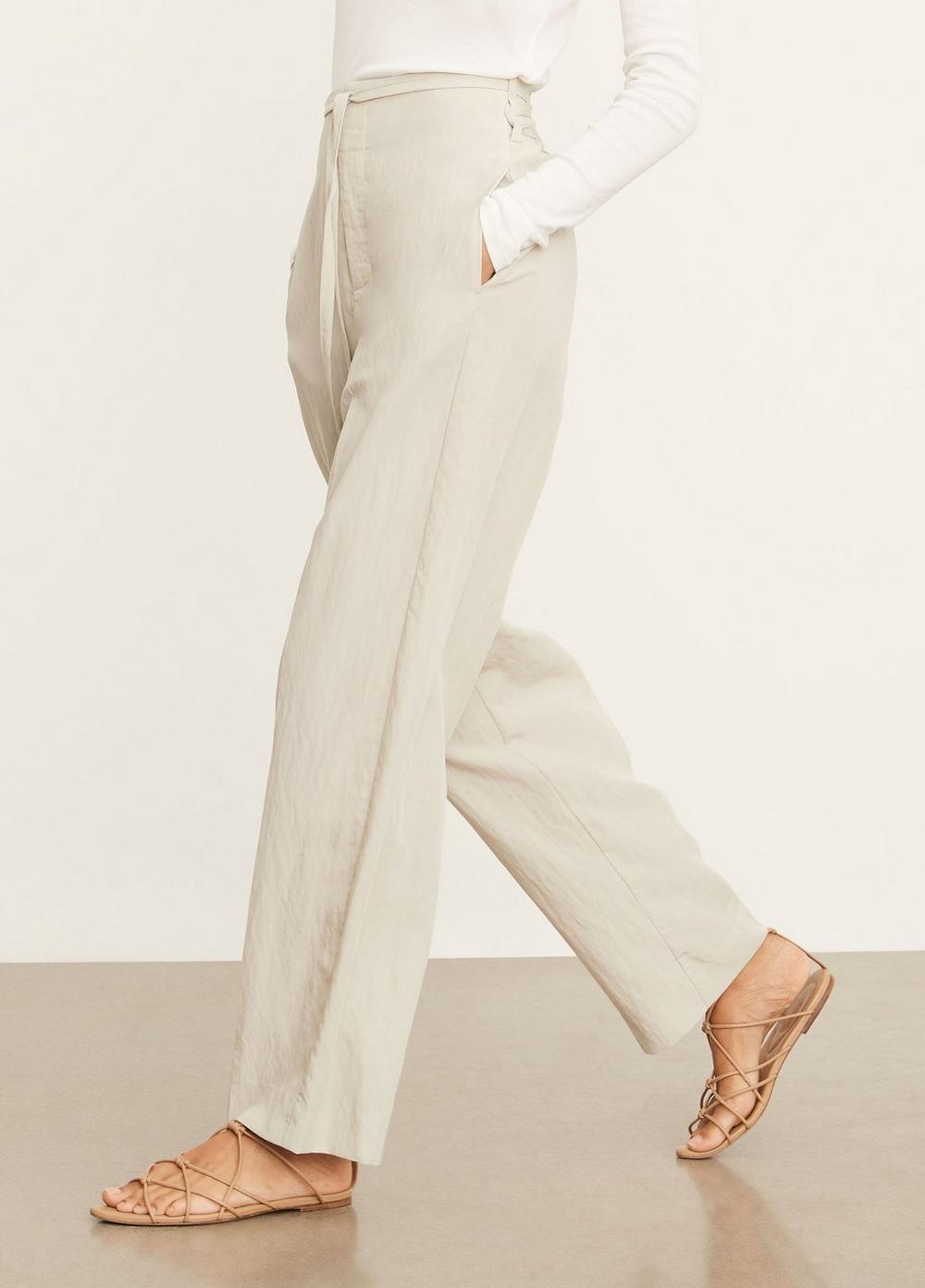 Vince Tie Detail Straight Leg Pant in Natural | Lyst