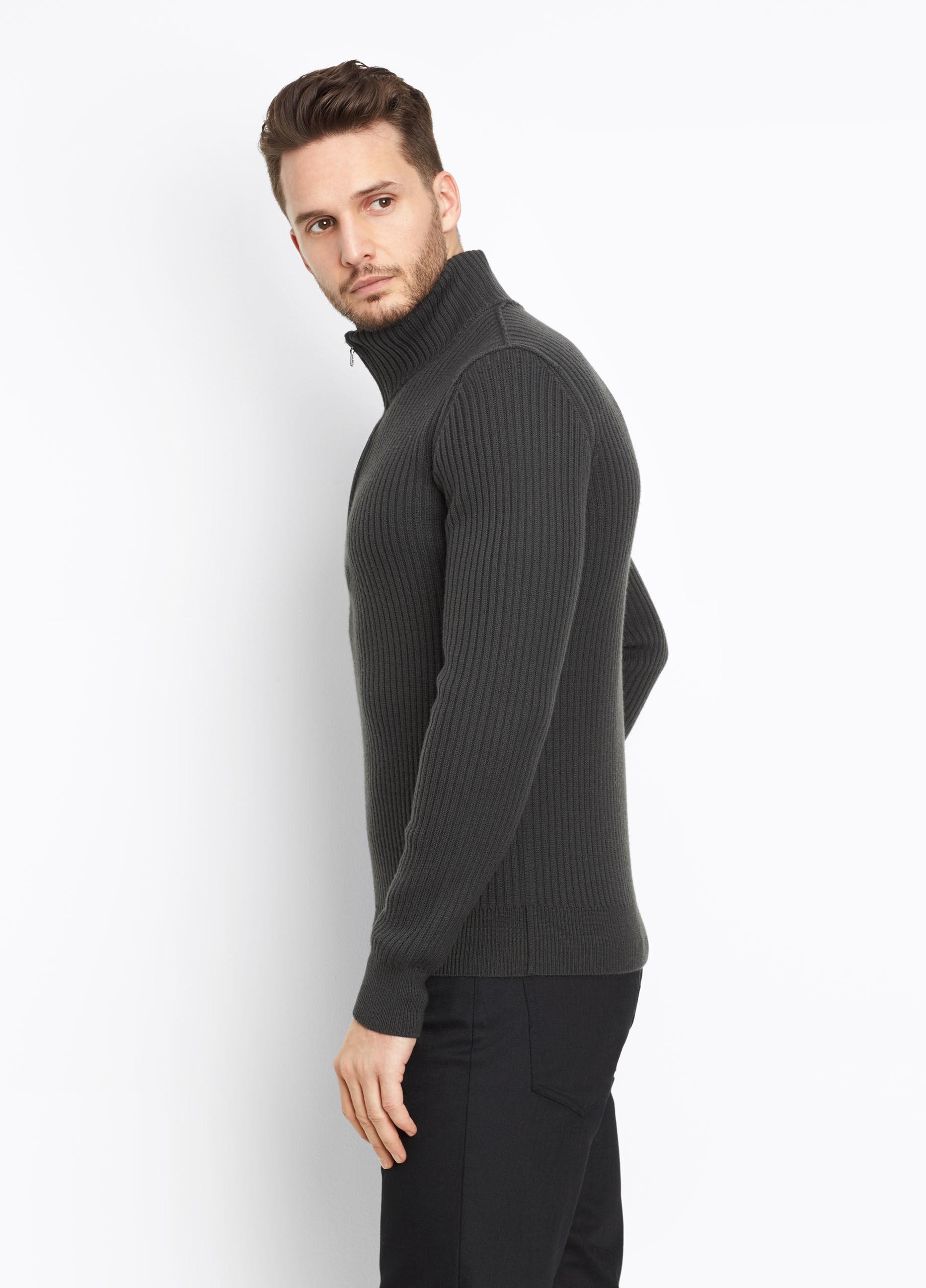 Vince Wool Ribbed Mock Neck Pullover in Gray for Men - Lyst