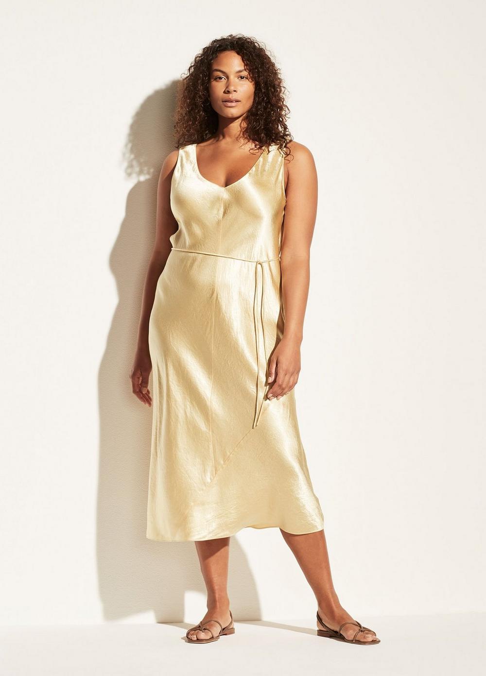 Vince Double V-neck Satin Slip Dress in 