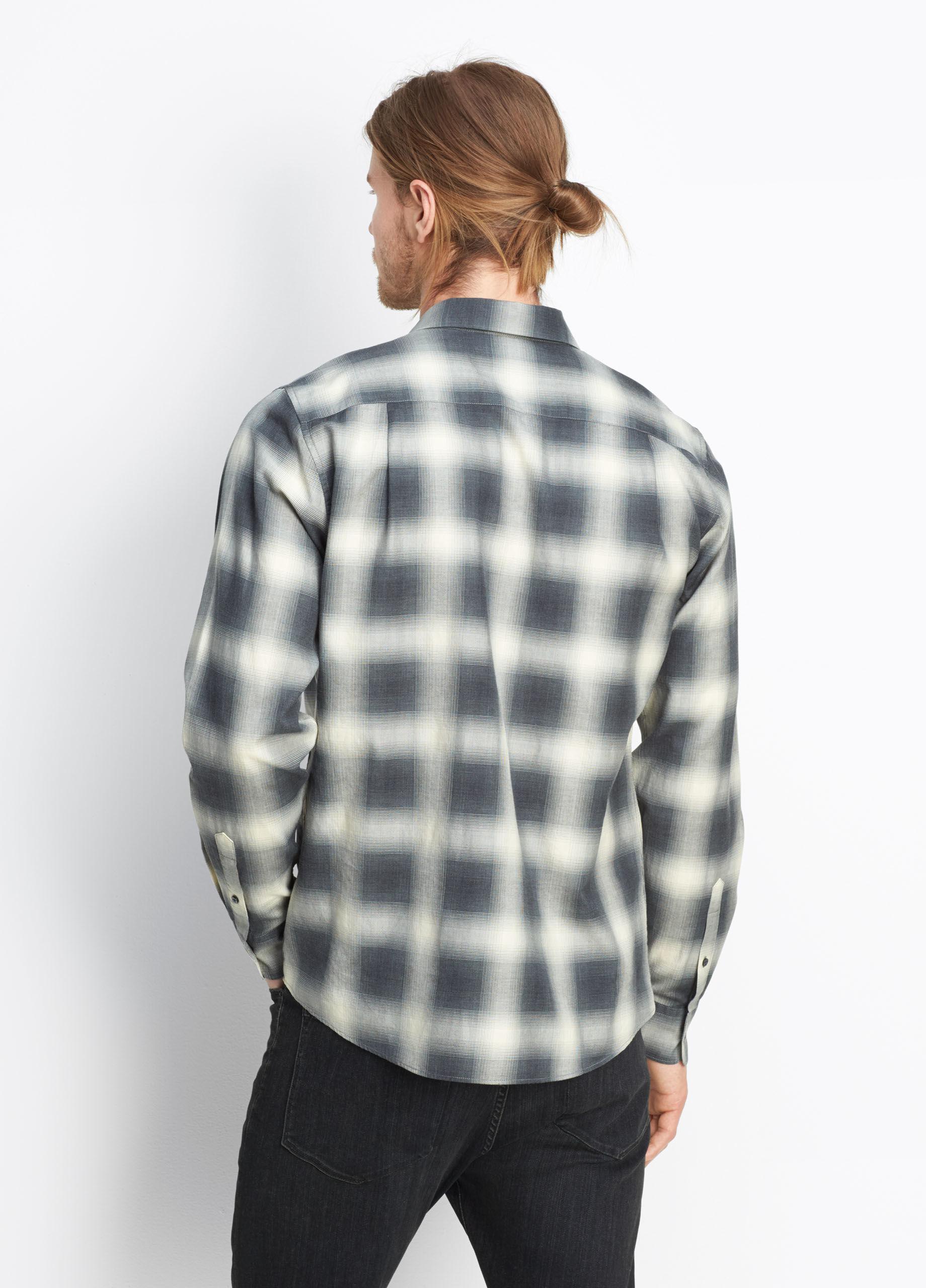 Lyst - Vince Shadow Plaid Button-up in Gray for Men