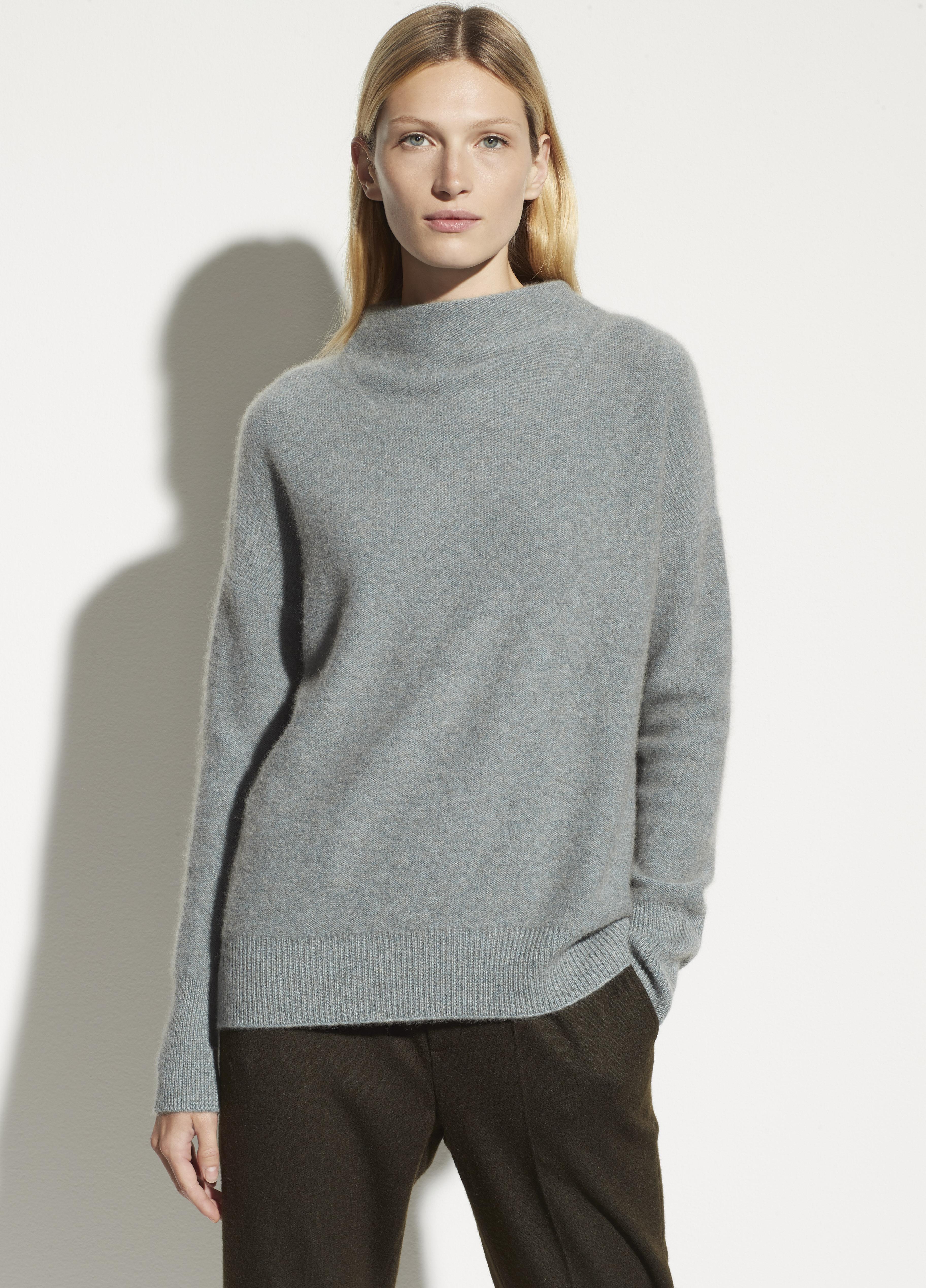 Vince Boiled Cashmere Funnel Neck Pullover in Gray - Lyst