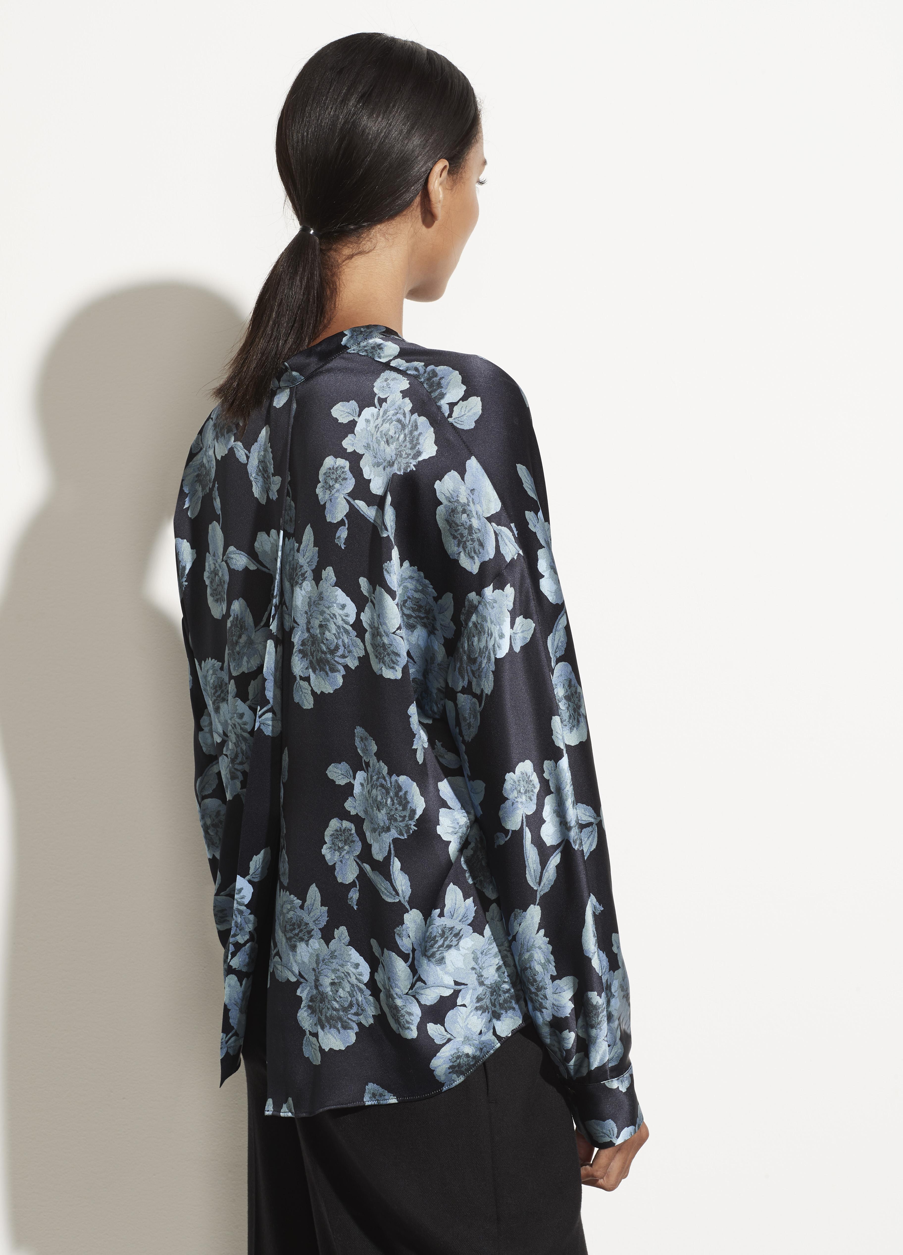 vince tapestry floral silk popover blouse
