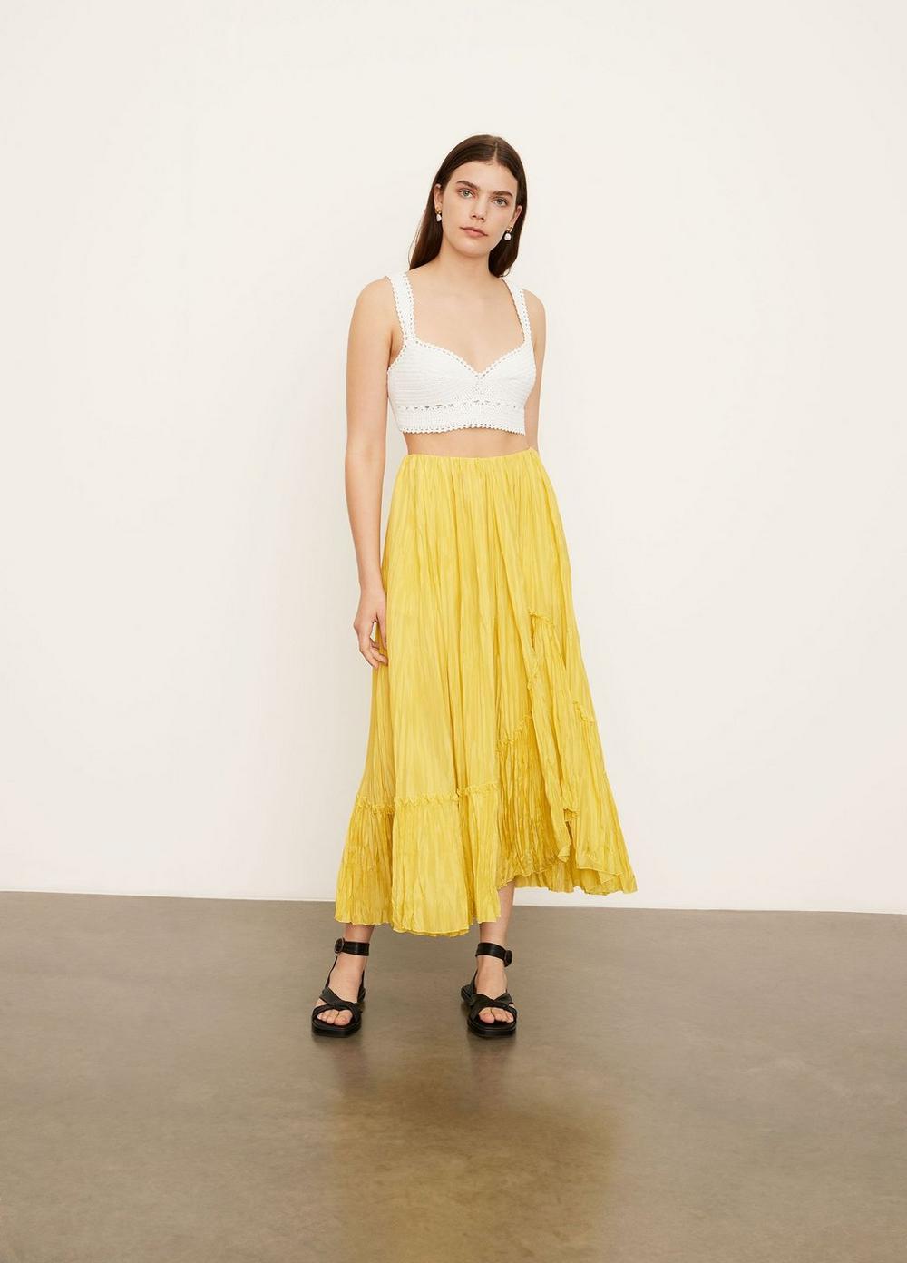 Vince Crushed Tiered Paneled Skirt in Yellow | Lyst