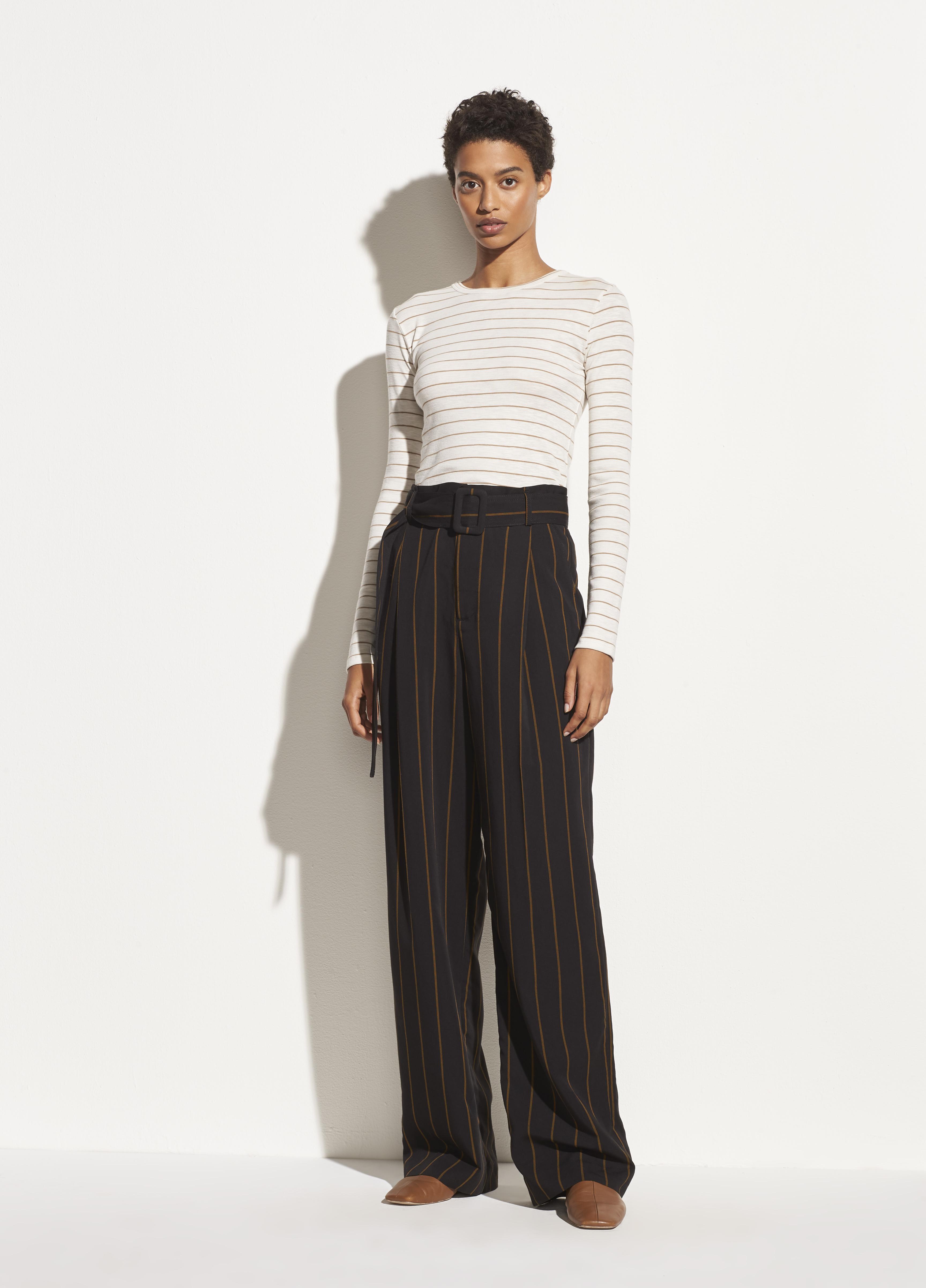 Vince Belted Striped Wide Leg Pant in 