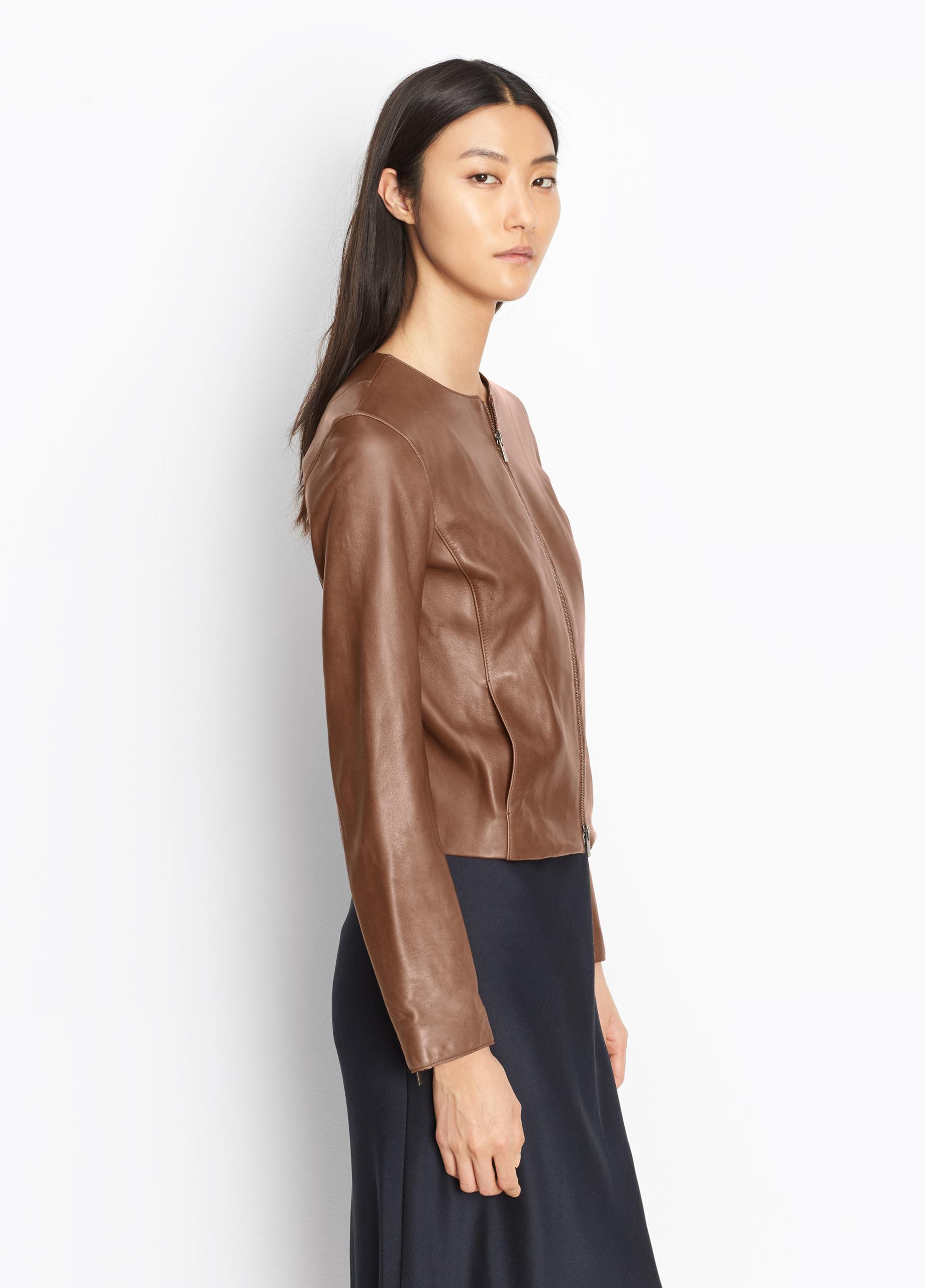 vince collarless leather jacket