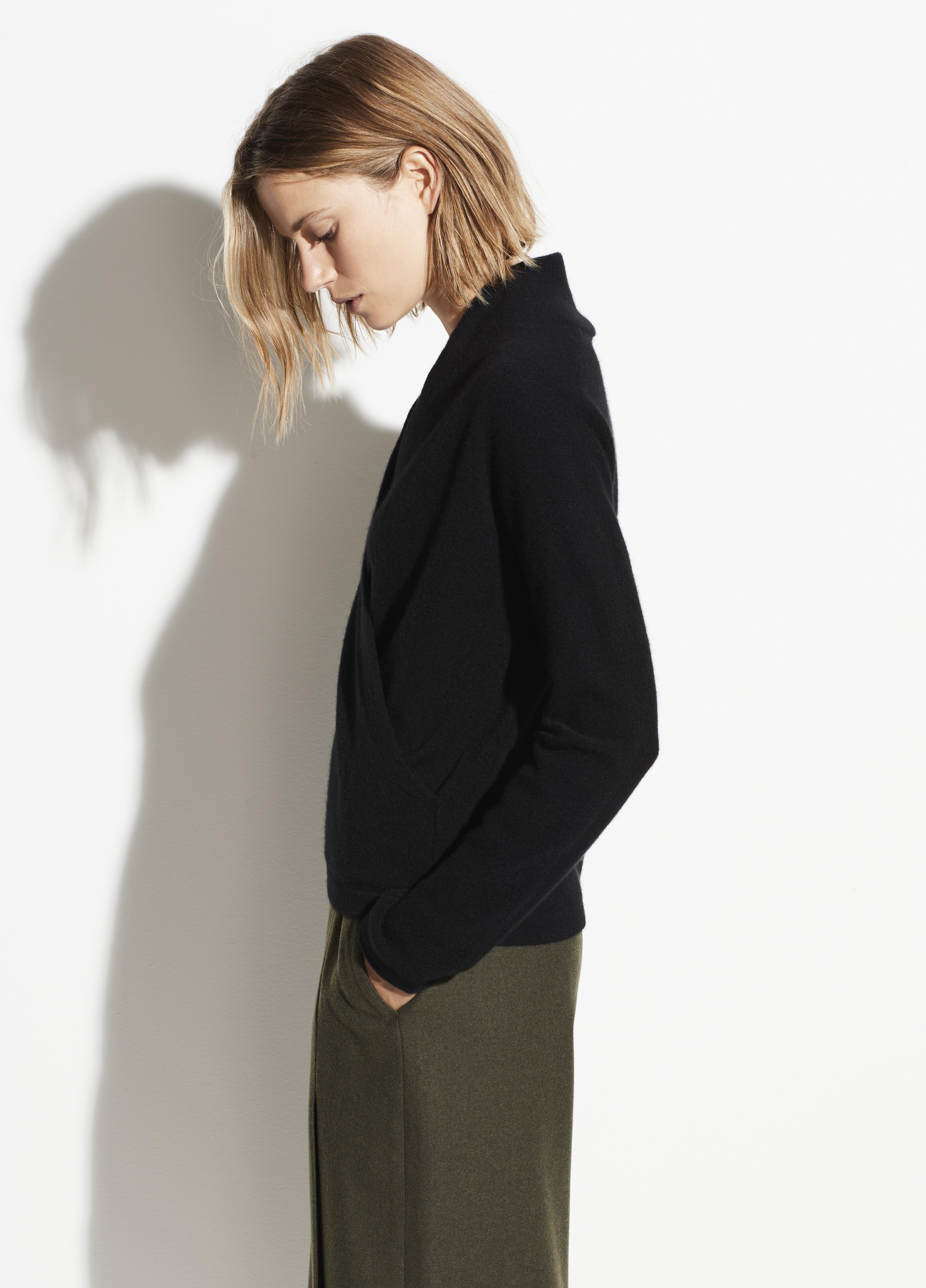 boiled cashmere wrap front pullover