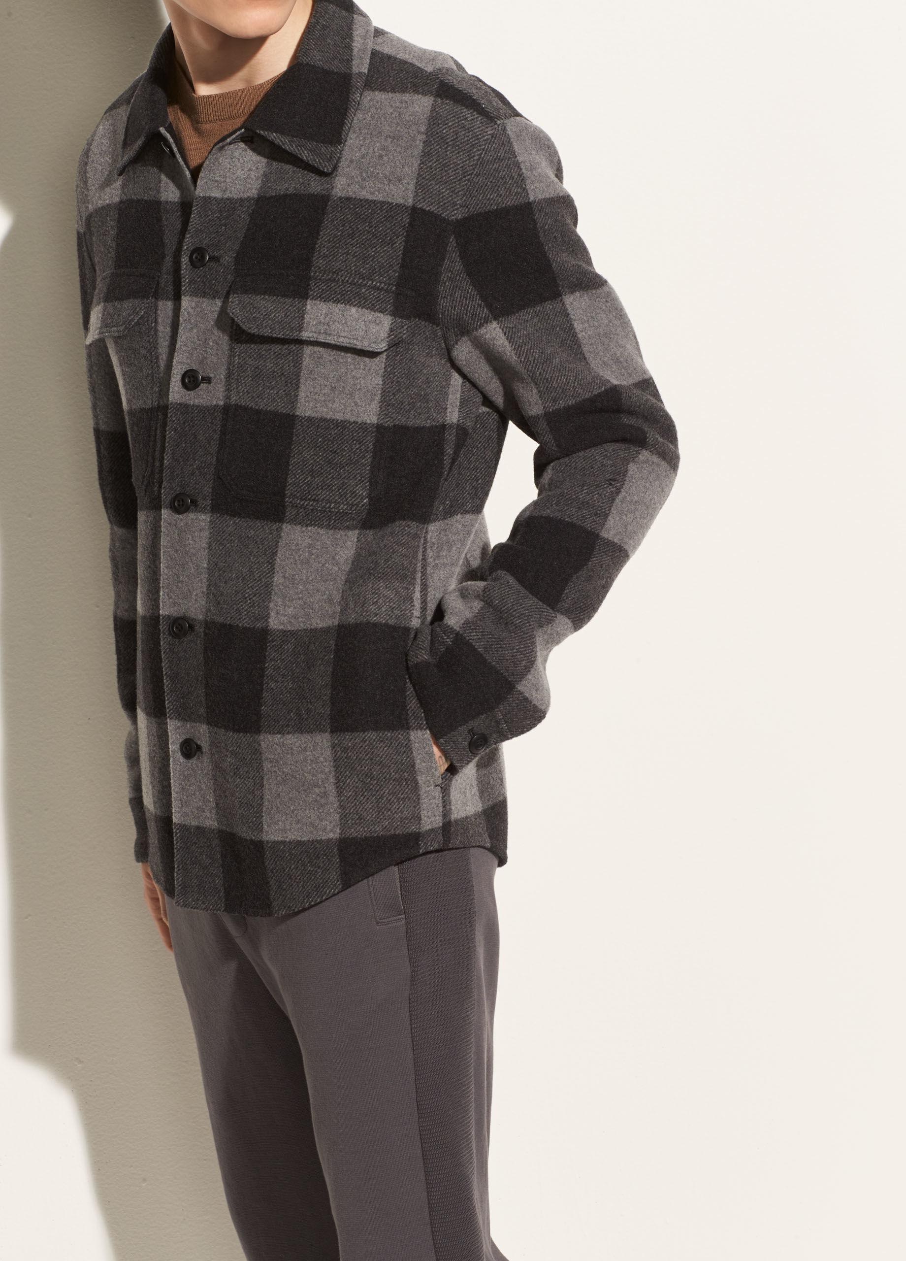 Vince Splittable Wool Plaid Overshirt In Grey Gray For Men Lyst