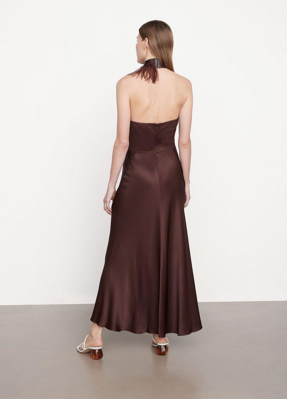 Vince Feather-embellished Drape-neck Halter Dress in Brown | Lyst Vince Feather-embellished Drape-neck Halter Dress in Brown | Lyst