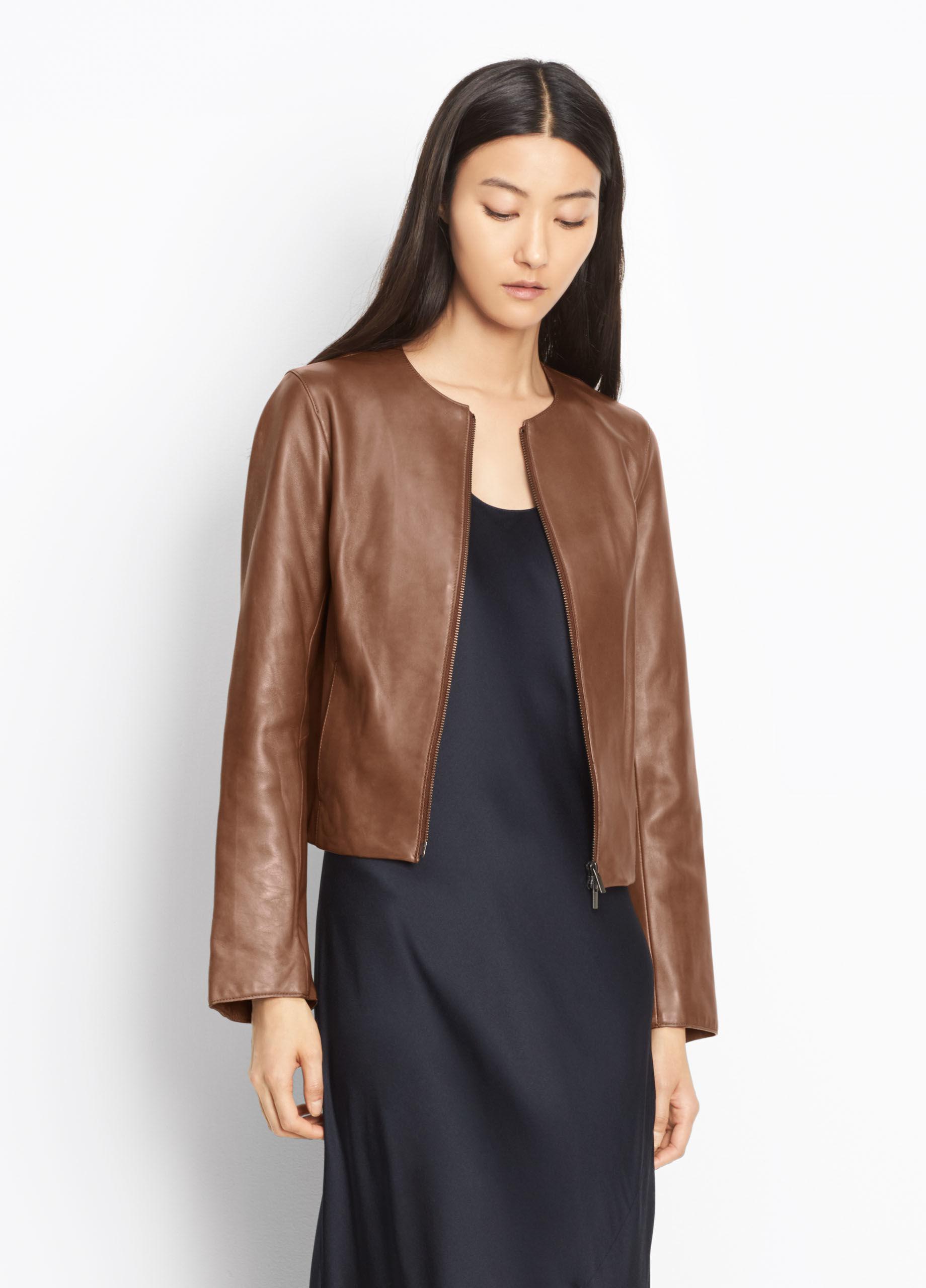 vince collarless leather jacket