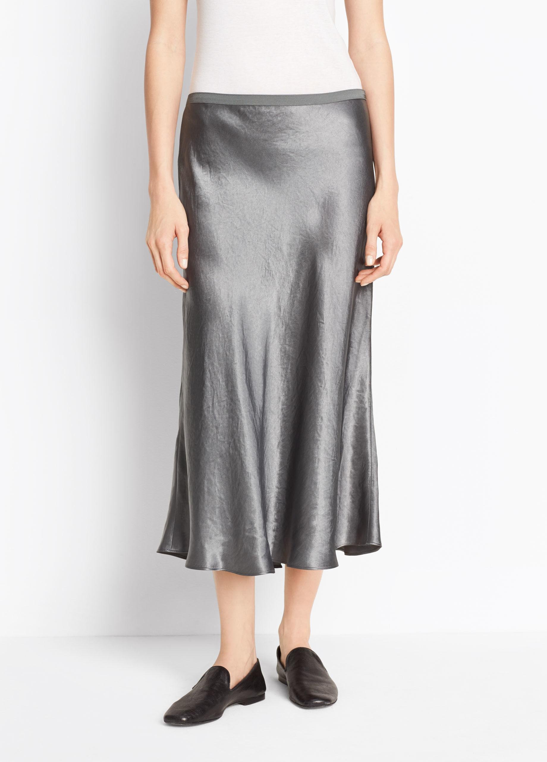 Vince Satin Slip Skirt in Gray - Lyst
