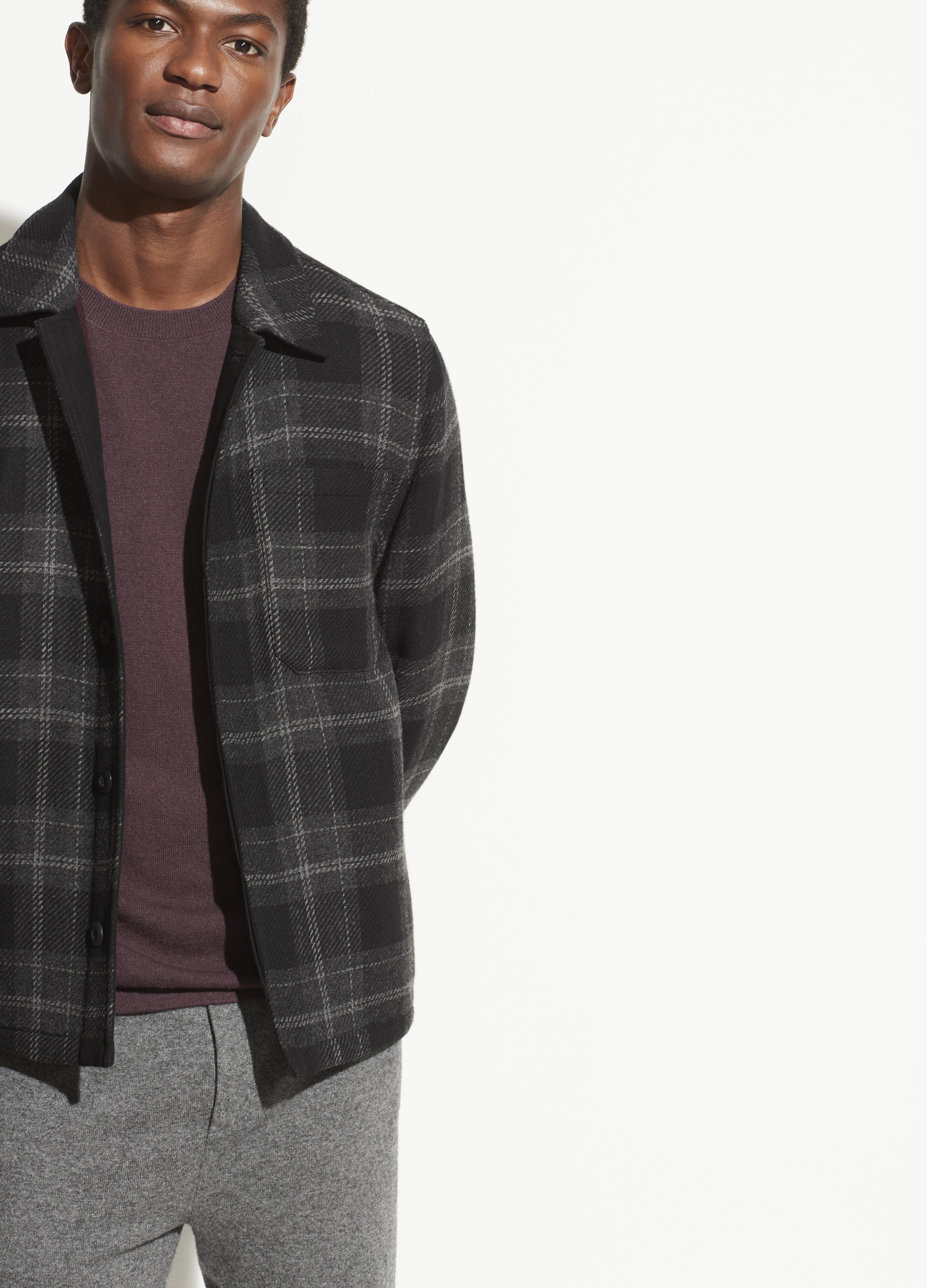 Vince Wool Plaid Shirt Jacket in Black for Men