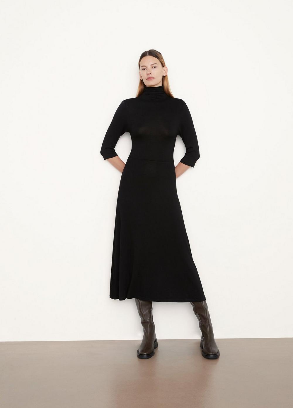 Vince Elbow Sleeve Turtleneck Dress in Black Lyst UK