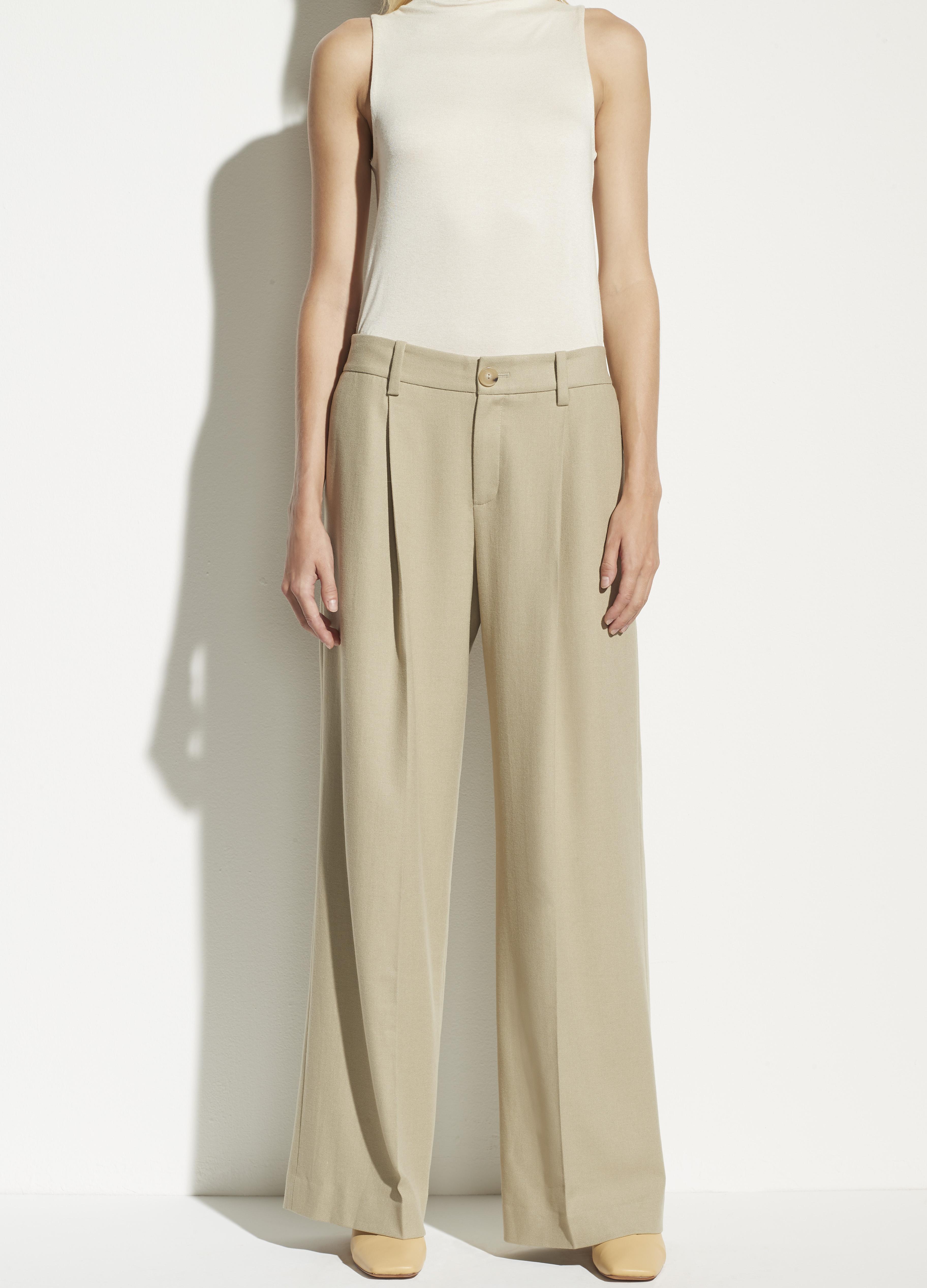 Vince Pleated Flannel Wide Leg Pant in Natural - Lyst