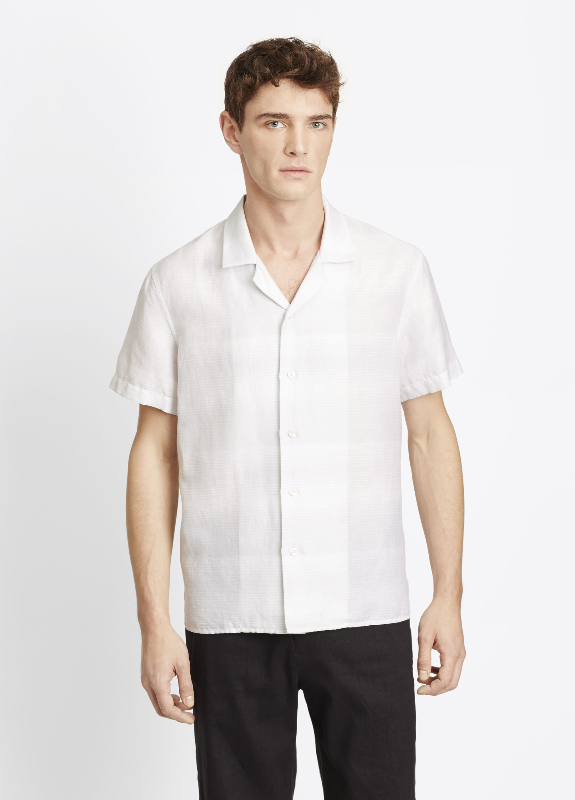 Vince Linen Engineered Stripe Short Sleeve Button Up in White for Men ...