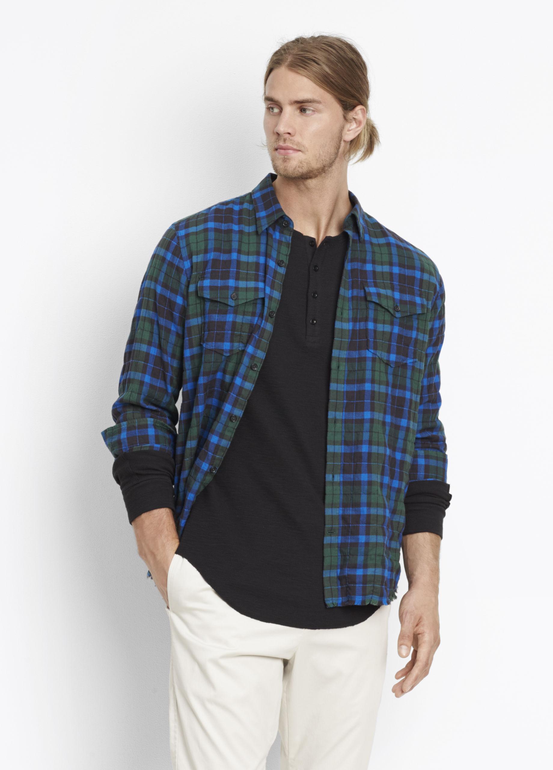 Download Vince Cotton Frayed Edge Western Shirt in Blue for Men - Lyst