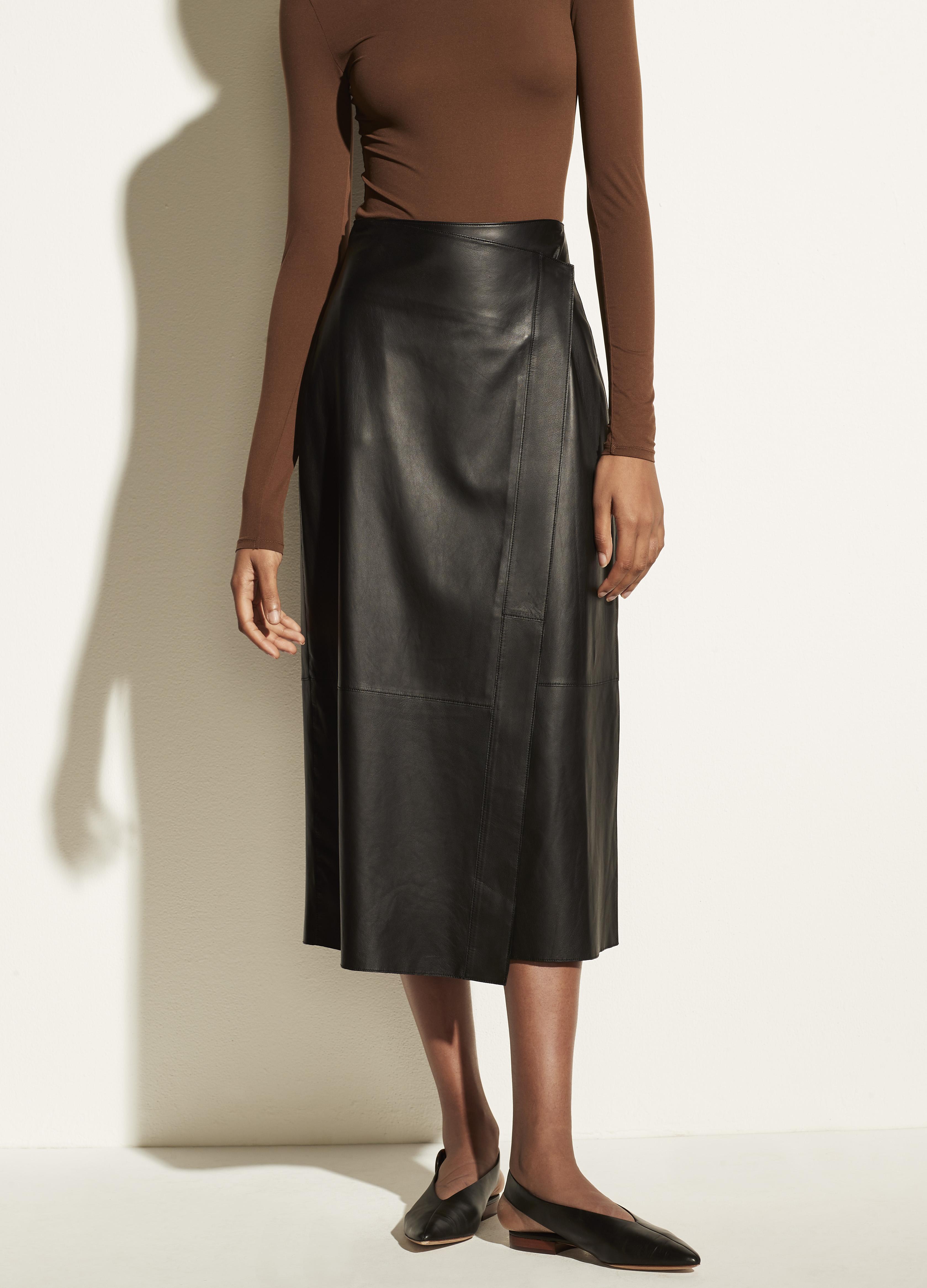 Vince Leather Wrap Skirt in Black Lyst
