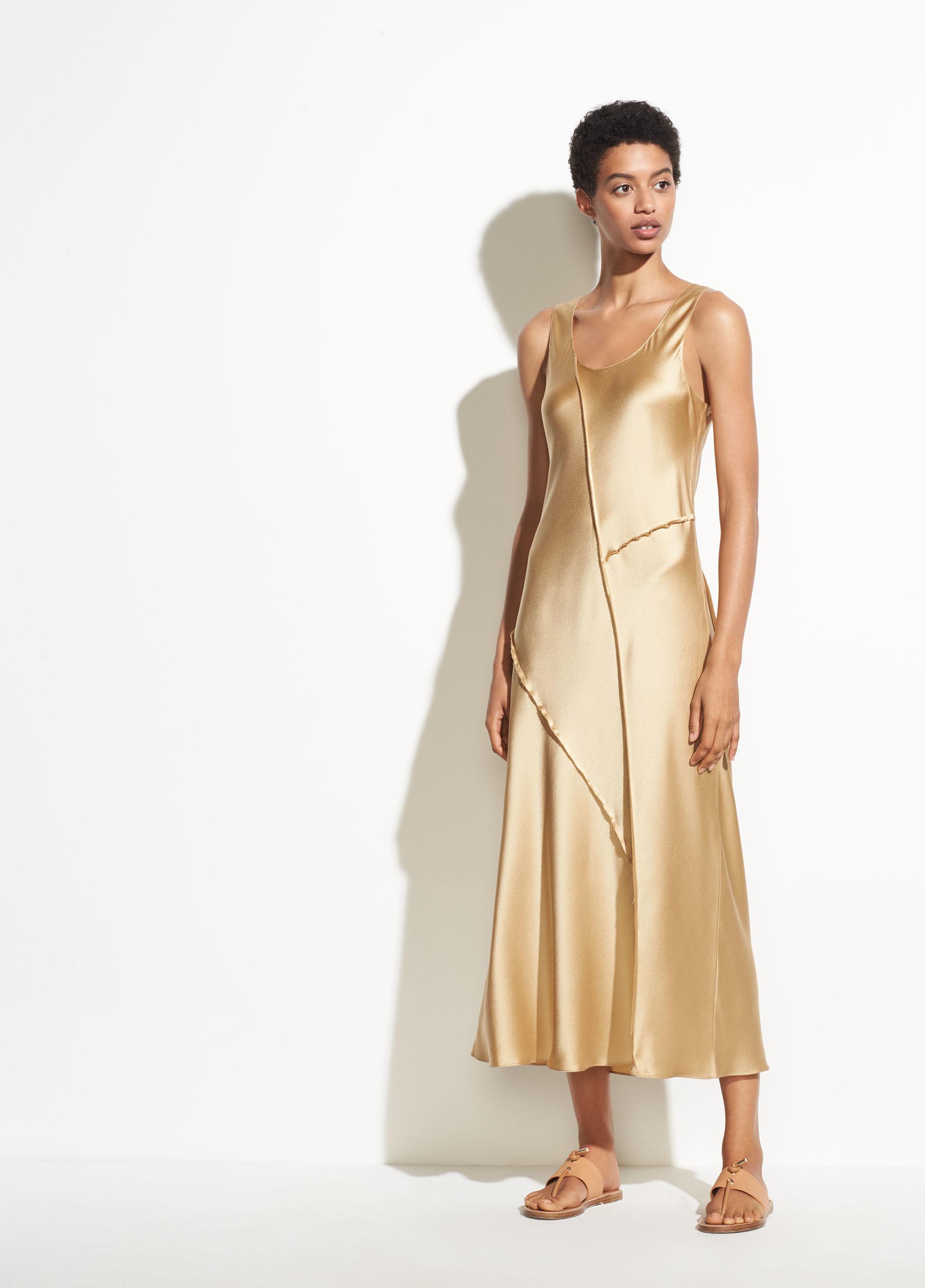 vince raw edge silk tank dress
