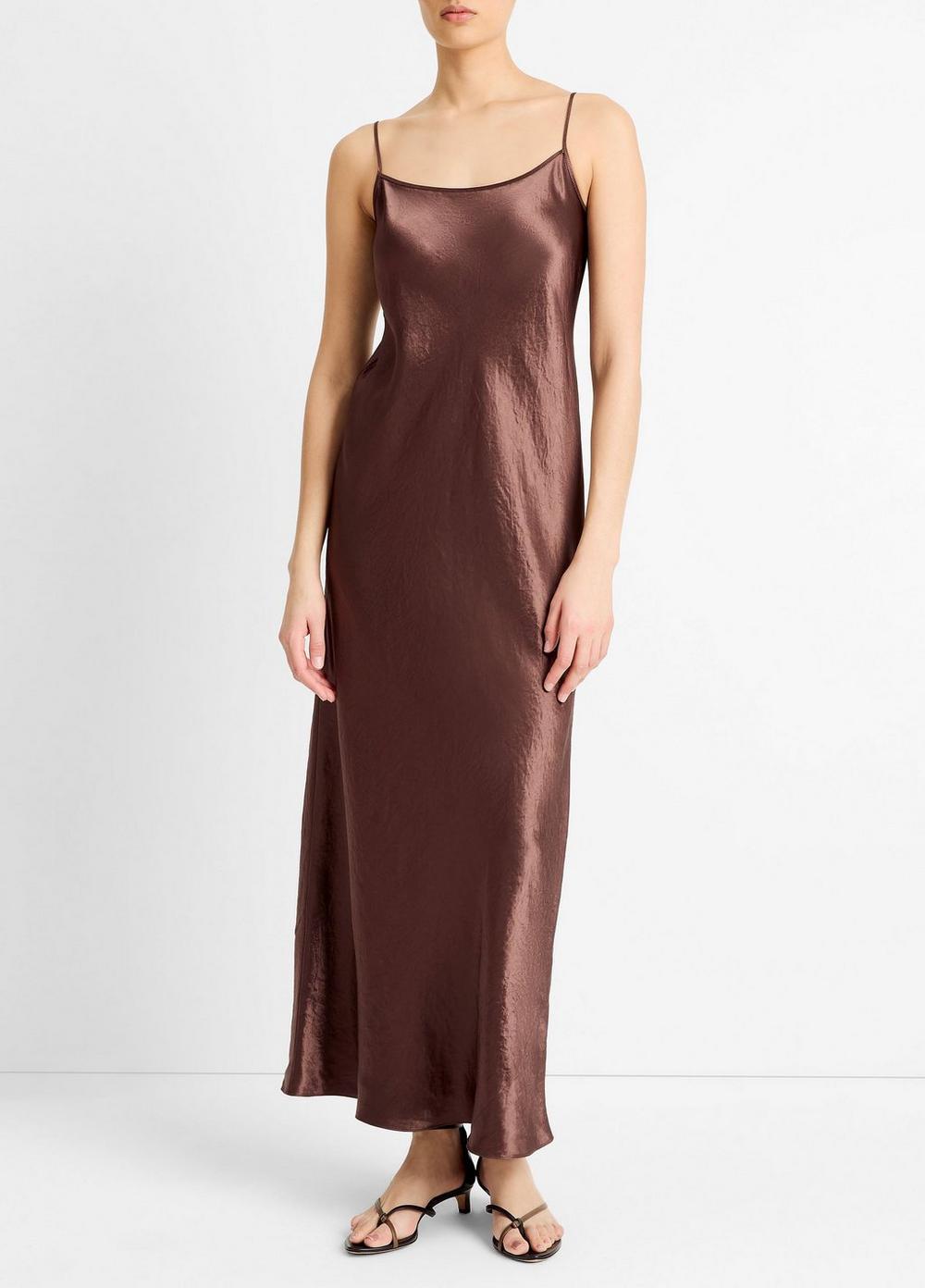vince brown silk dress Satin Bias Maxi Slip in Kiton shirtdress is crafted