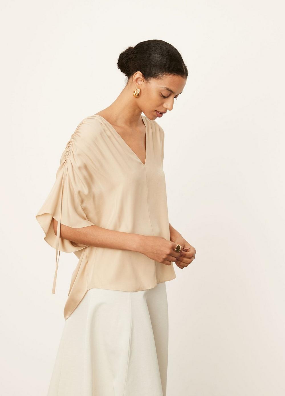 Vince Ruched Flutter Sleeve Blouse in Natural | Lyst