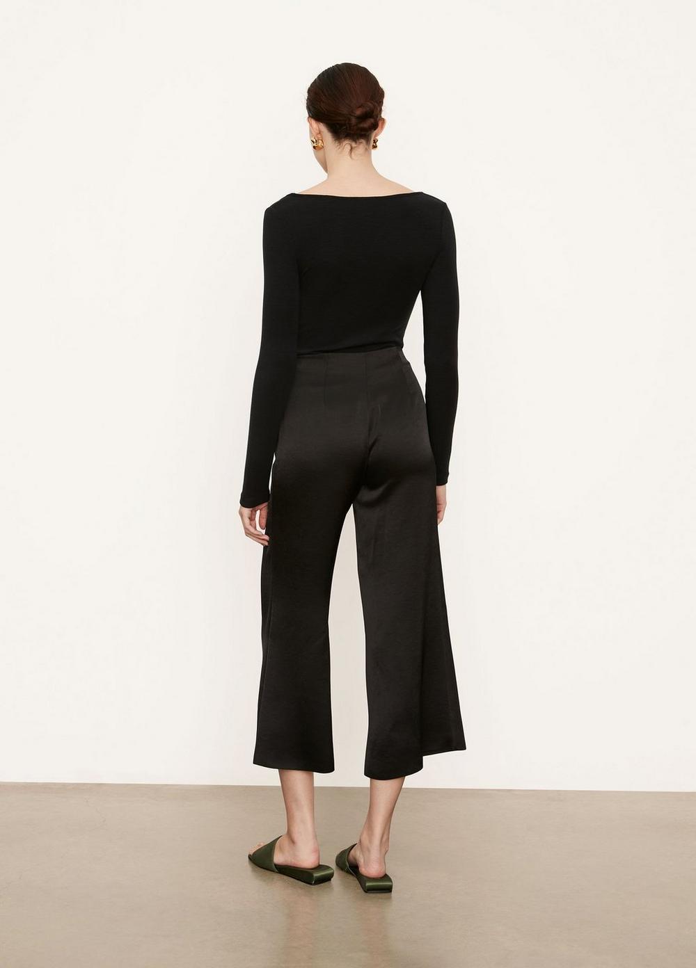 Vince Satin Wide Flare Pant in Black Lyst