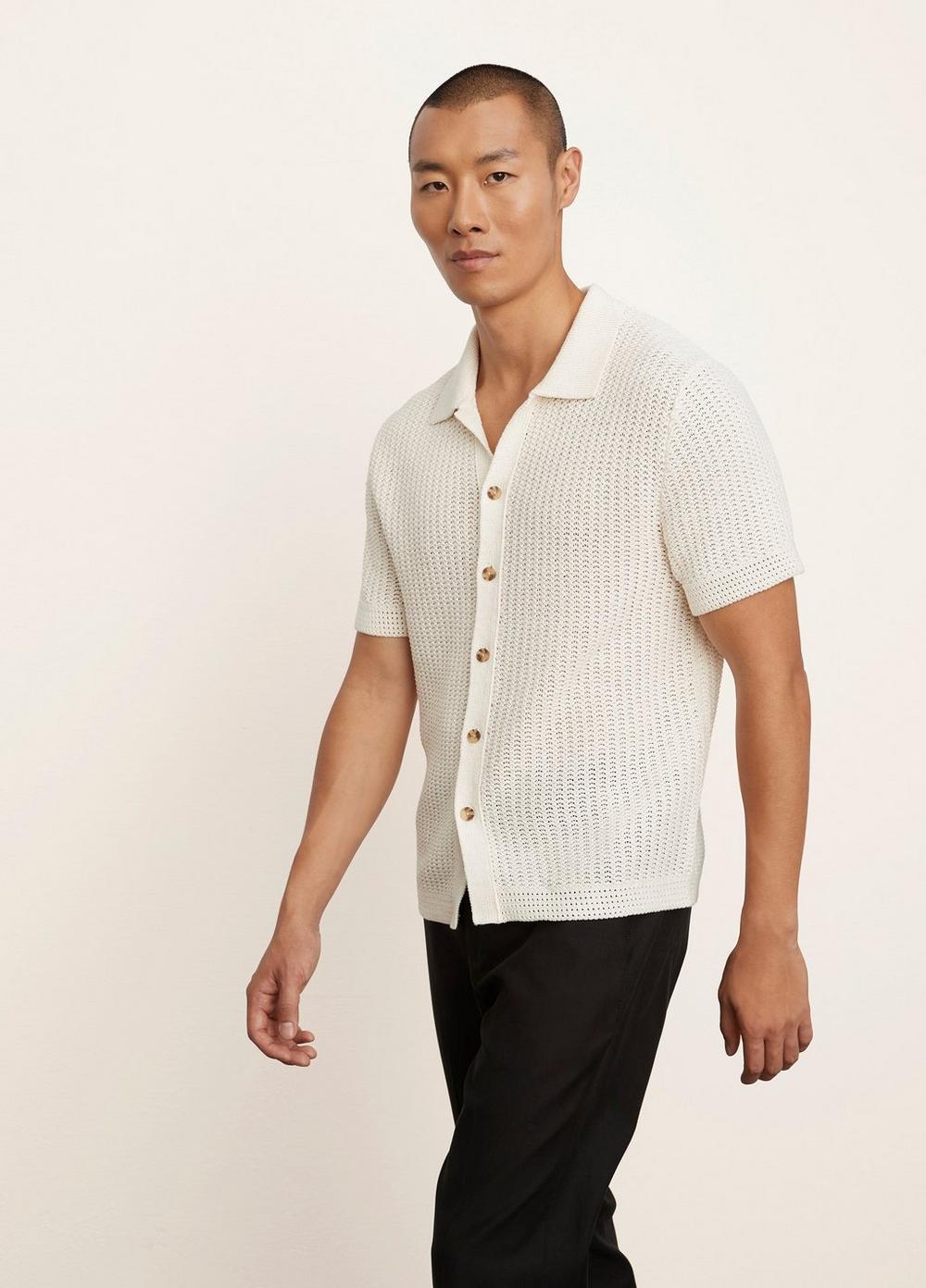 Vince Cotton Crochet Short Sleeve Button Down Shirt in White for Men | Lyst