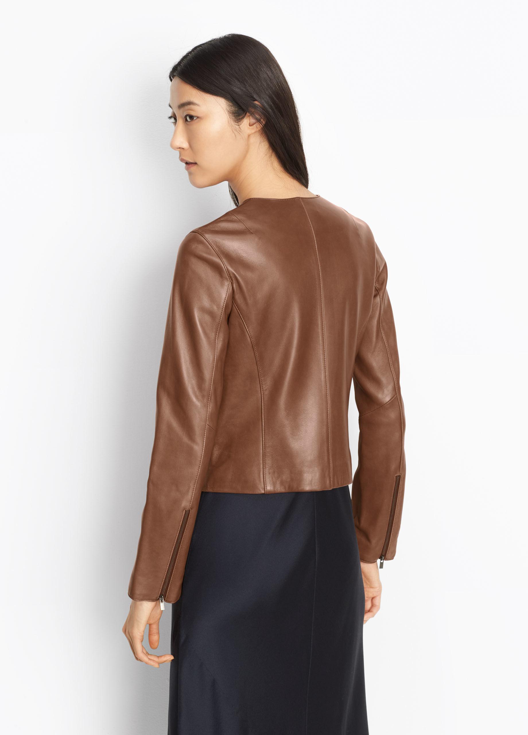 vince collarless leather jacket