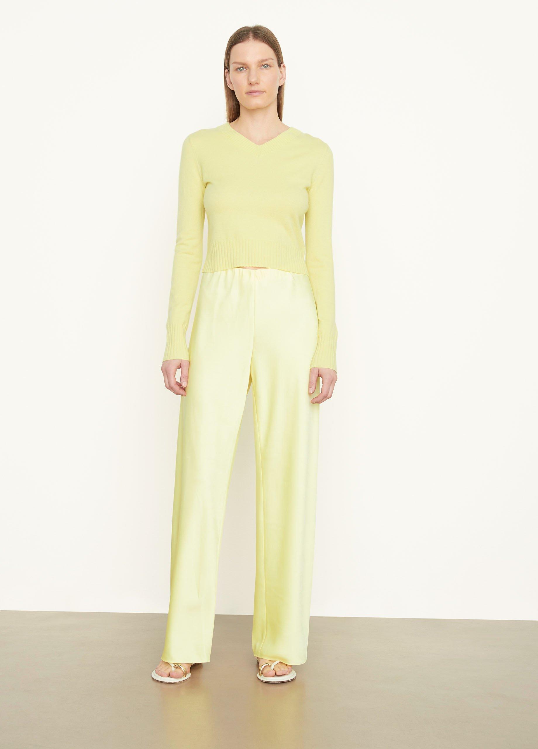 Yellow silk trousers sales