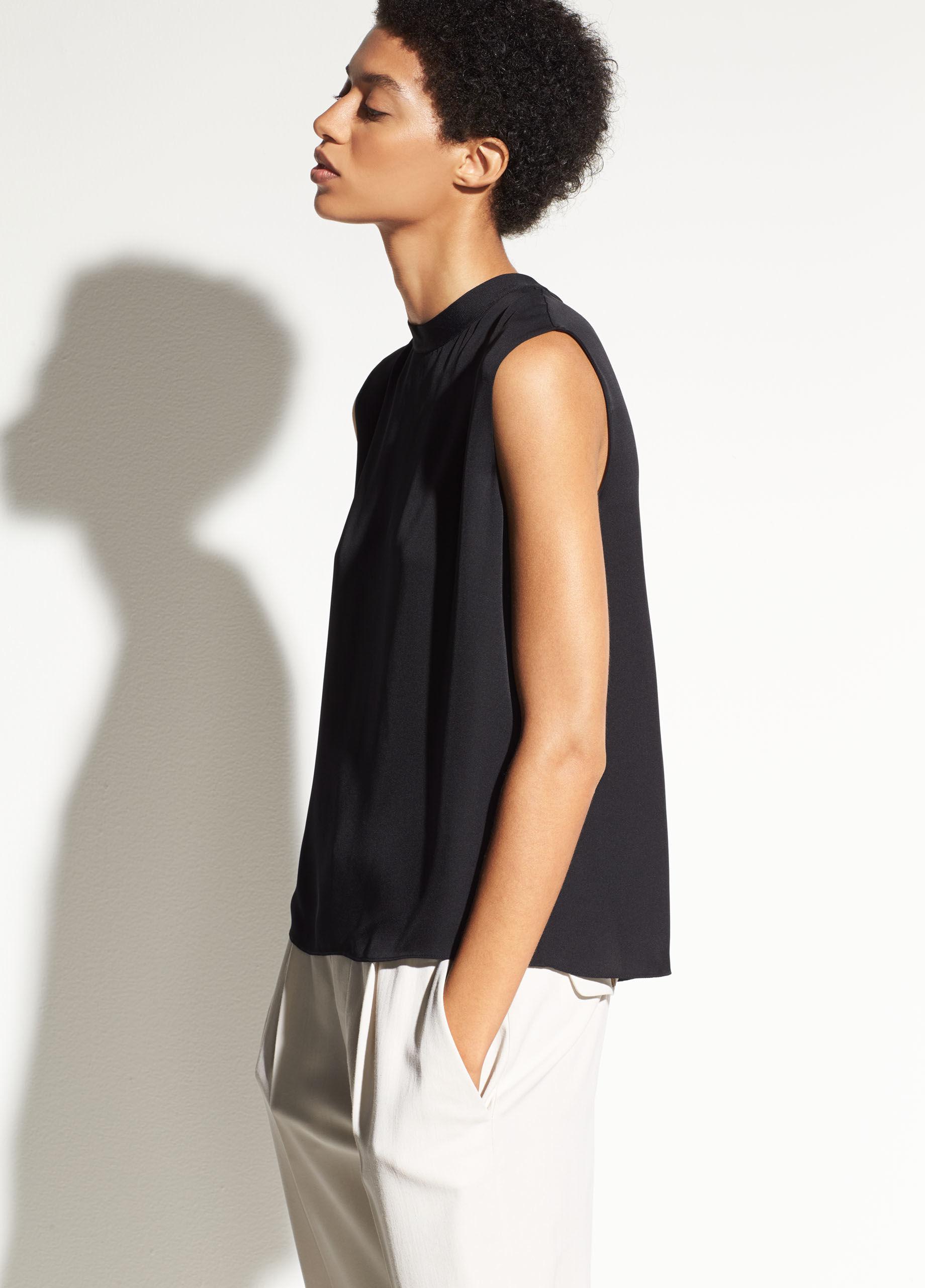 Vince Sleeveless Mock Neck Silk Blouse in Black - Lyst