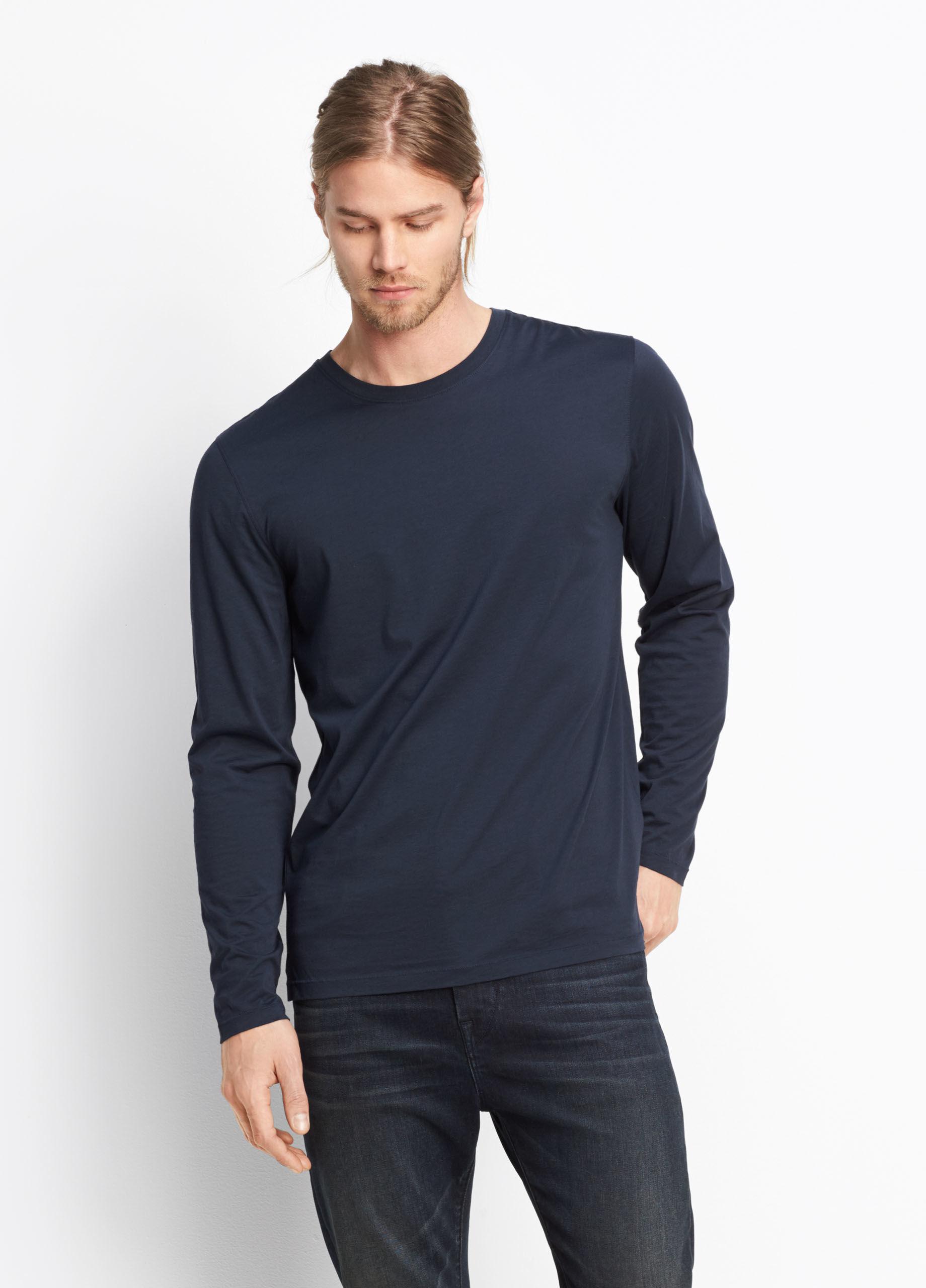 Vince Cotton Long Sleeve Raw Edge Crew in Blue for Men - Lyst